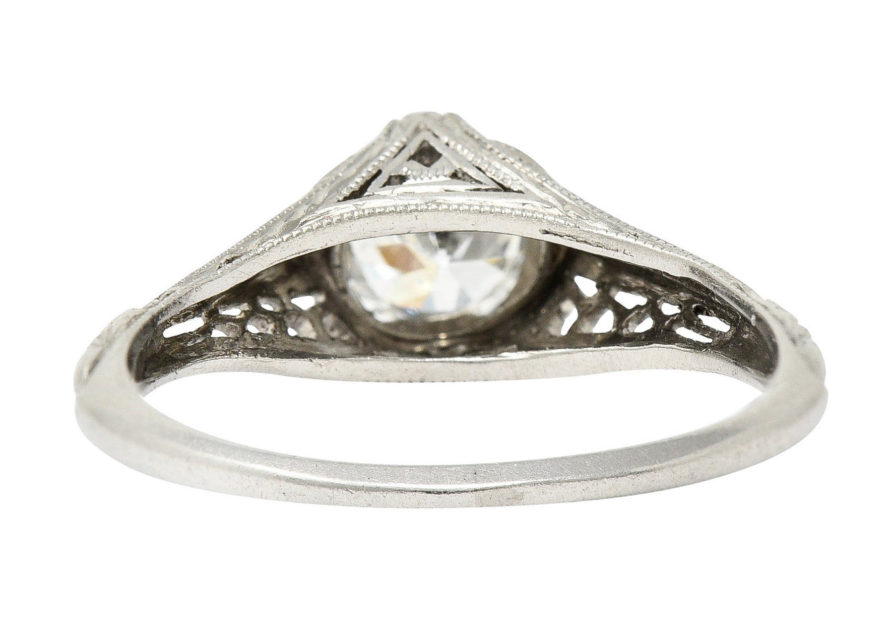 1915 Edwardian 0.63 CTW Diamond Platinum Filigree Engagement RingRing - Wilson's Estate Jewelry