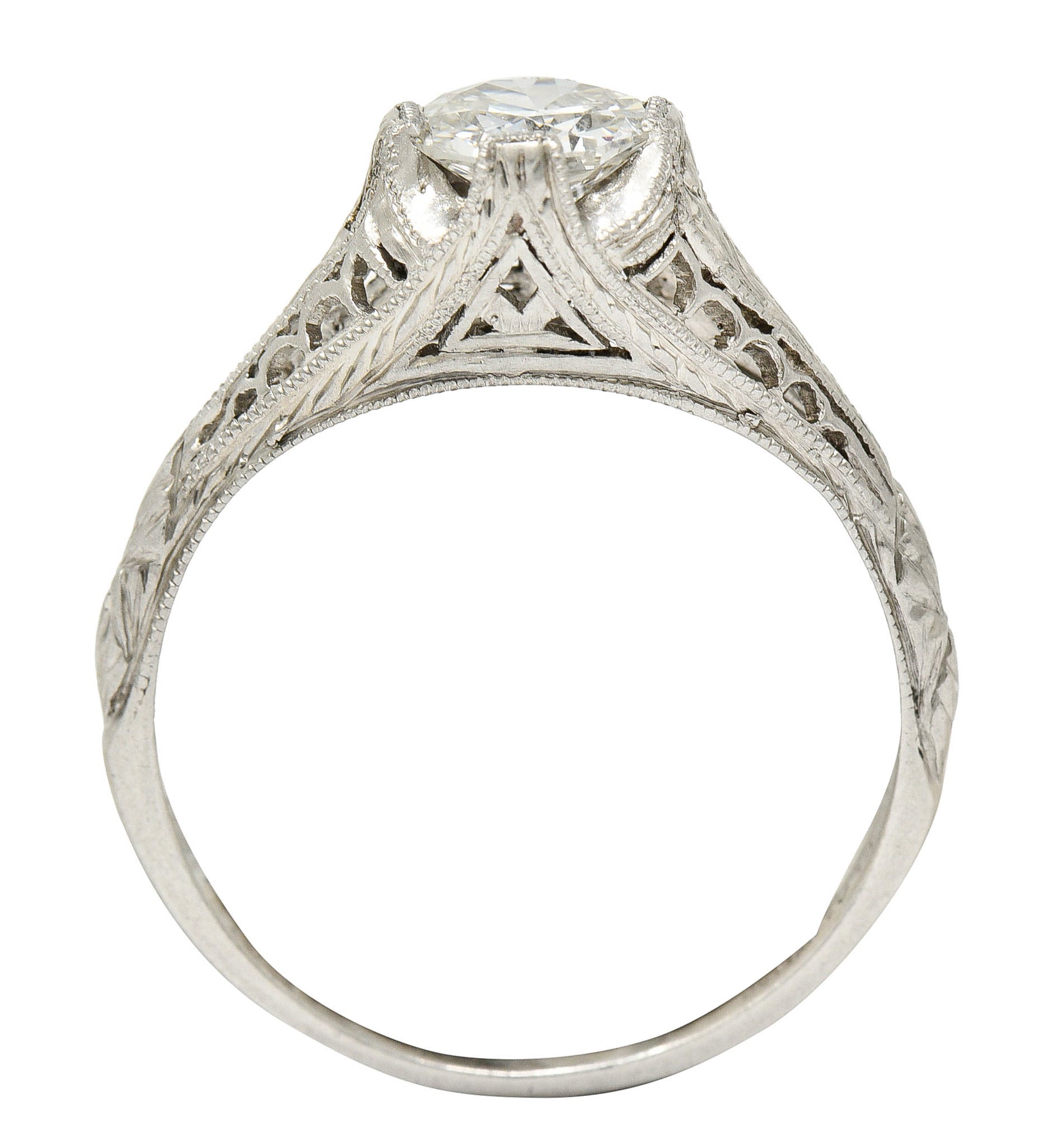 1915 Edwardian 0.63 CTW Diamond Platinum Filigree Engagement RingRing - Wilson's Estate Jewelry