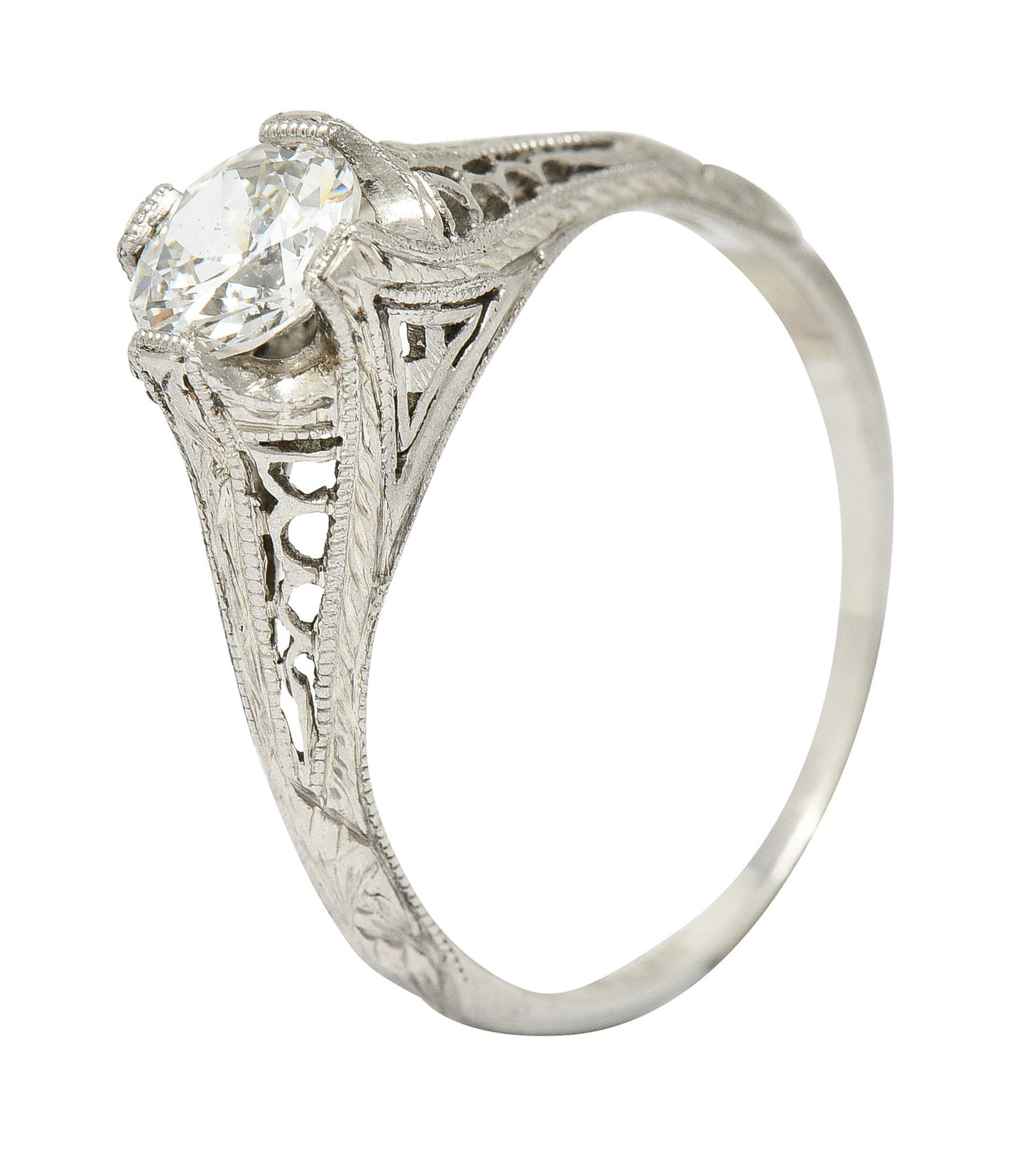 1915 Edwardian 0.63 CTW Diamond Platinum Filigree Engagement RingRing - Wilson's Estate Jewelry