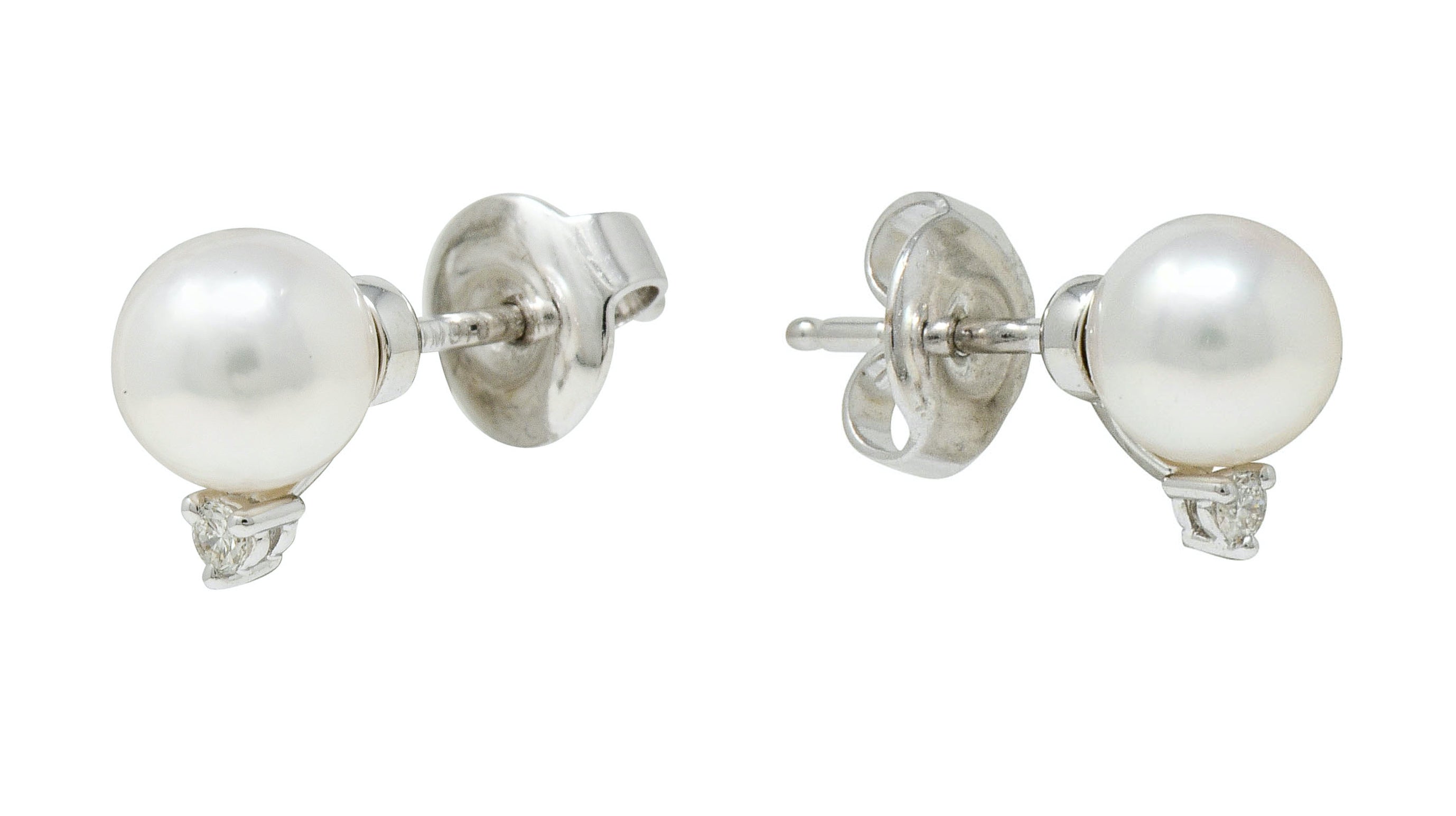 Mikimoto Cultured Pearl Diamond 18 Karat White Gold Stud Earrings - Wilson's Estate Jewelry