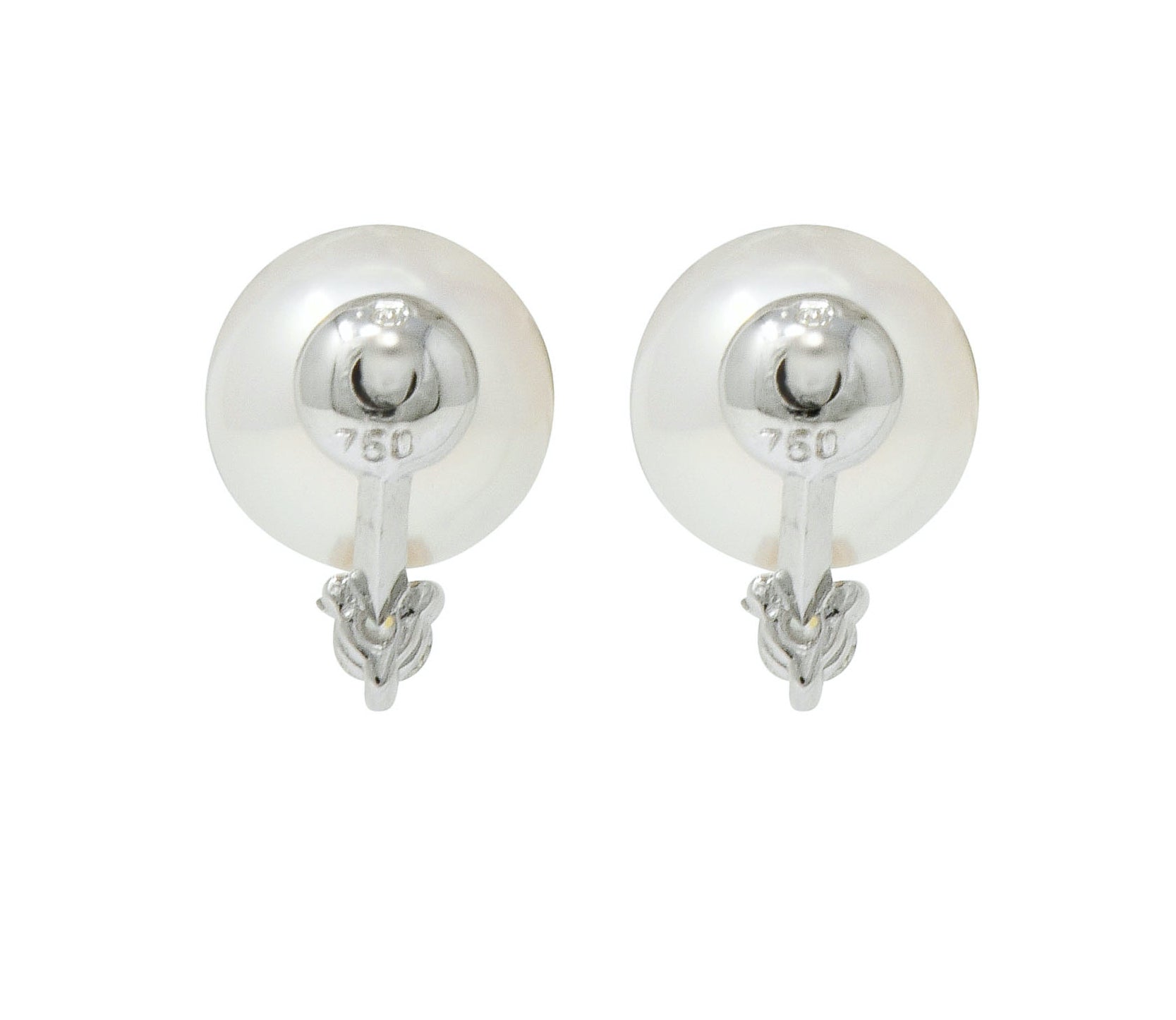 Mikimoto Cultured Pearl Diamond 18 Karat White Gold Stud Earrings - Wilson's Estate Jewelry