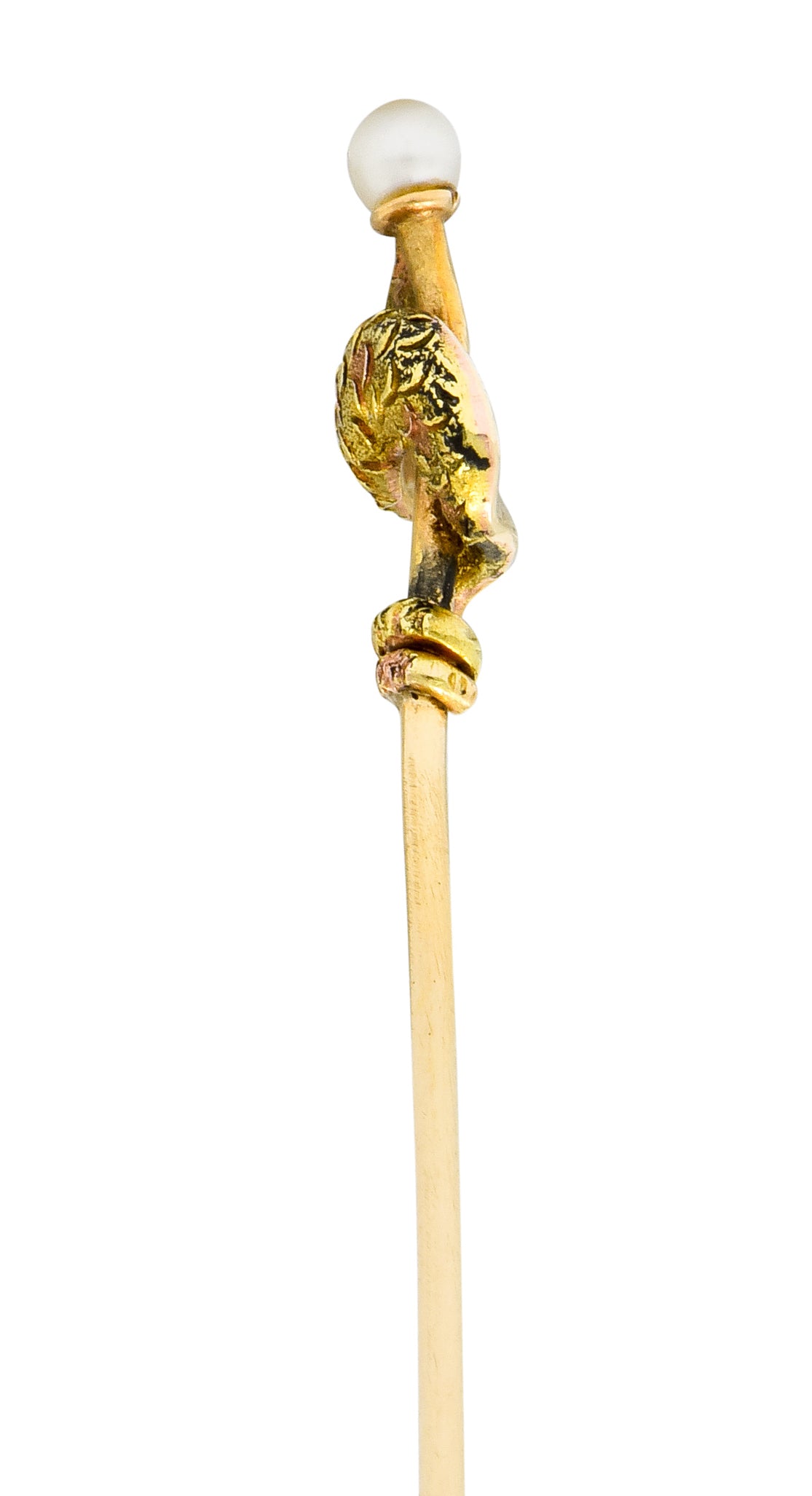 Carter & Gough Art Nouveau Pearl 14 Karat Tri-Colored Gold Winding Serpent Stickpin - Wilson's Estate Jewelry