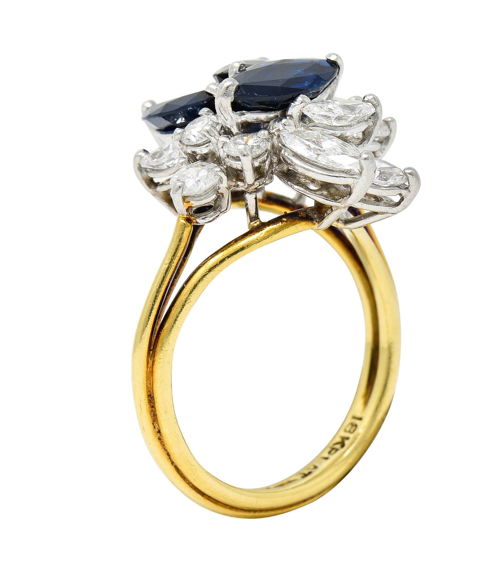 1980's Vintage 3.30 CTW Sapphire Diamond Platinum 18 Karat Gold Cluster RingRing - Wilson's Estate Jewelry