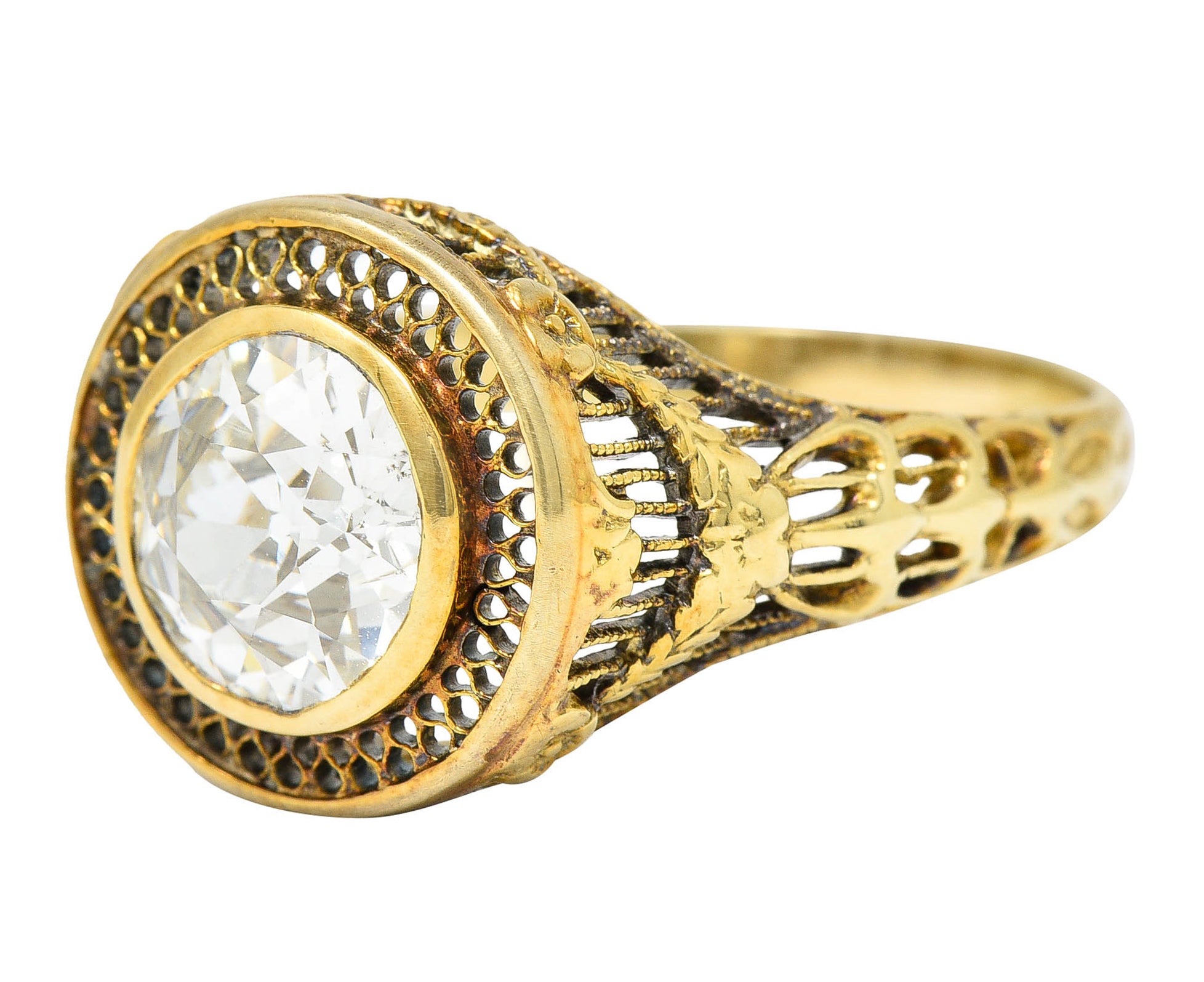 1890's Victorian 1.61 CTW Diamond 14 Karat Gold Lattice Engagement Ring GIARing - Wilson's Estate Jewelry