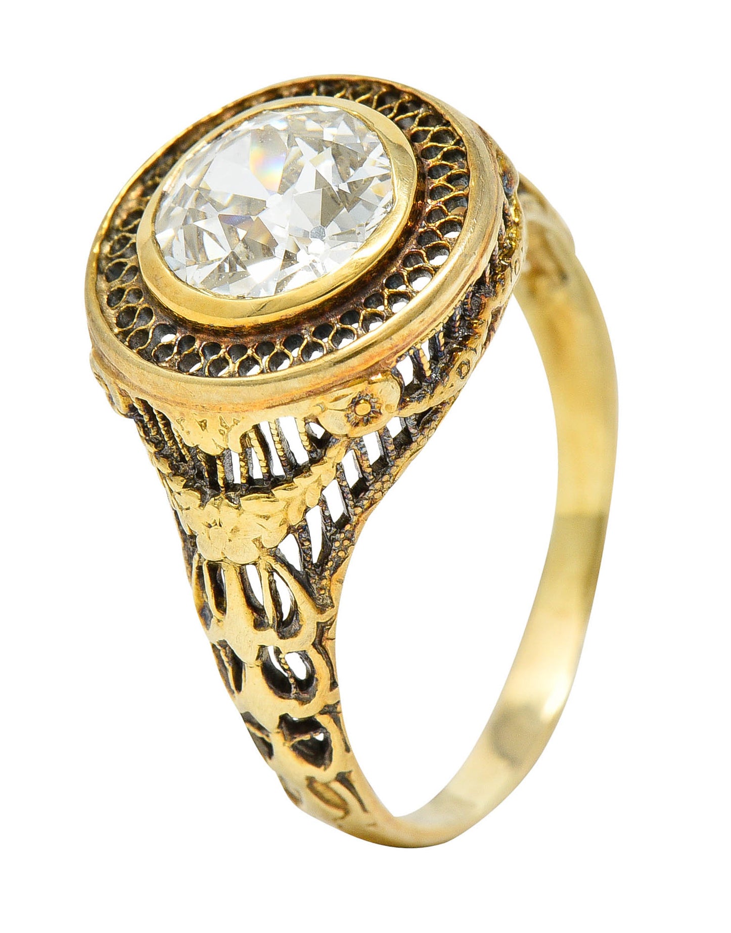 1890's Victorian 1.61 CTW Diamond 14 Karat Gold Lattice Engagement Ring GIARing - Wilson's Estate Jewelry