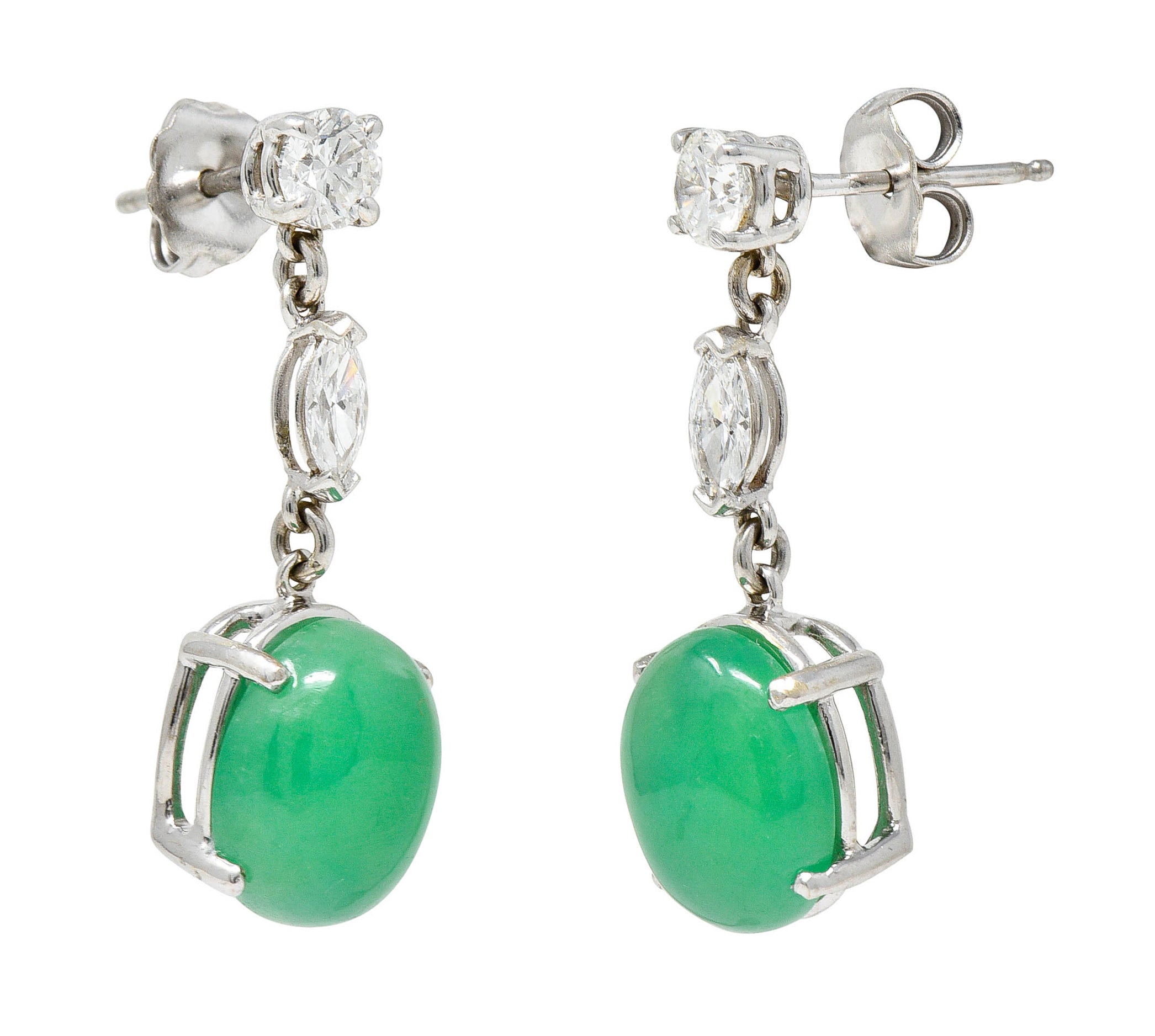 Jade Cabochon Diamond 18 Karat White Gold Drop EarringsEarrings - Wilson's Estate Jewelry