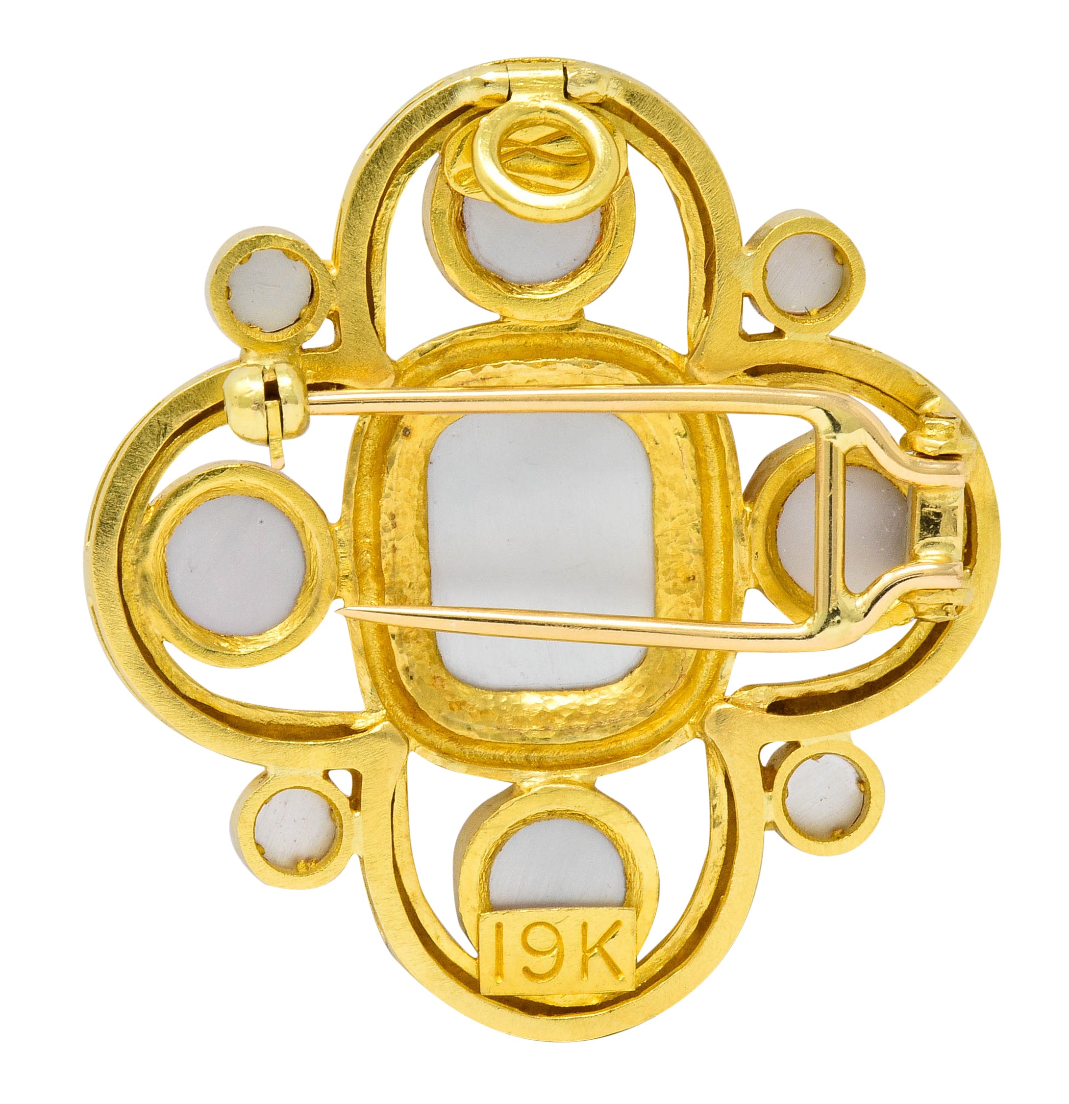 Elizabeth Locke Pink Tourmaline 19 Karat Hammered Gold Quatrefoil Pendant Brooch - Wilson's Estate Jewelry