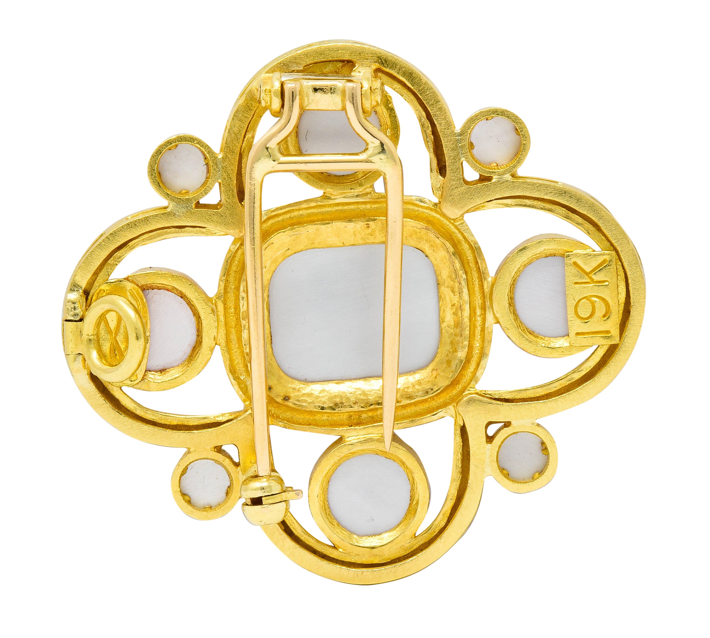 Elizabeth Locke Pink Tourmaline 19 Karat Hammered Gold Quatrefoil Pendant Brooch - Wilson's Estate Jewelry