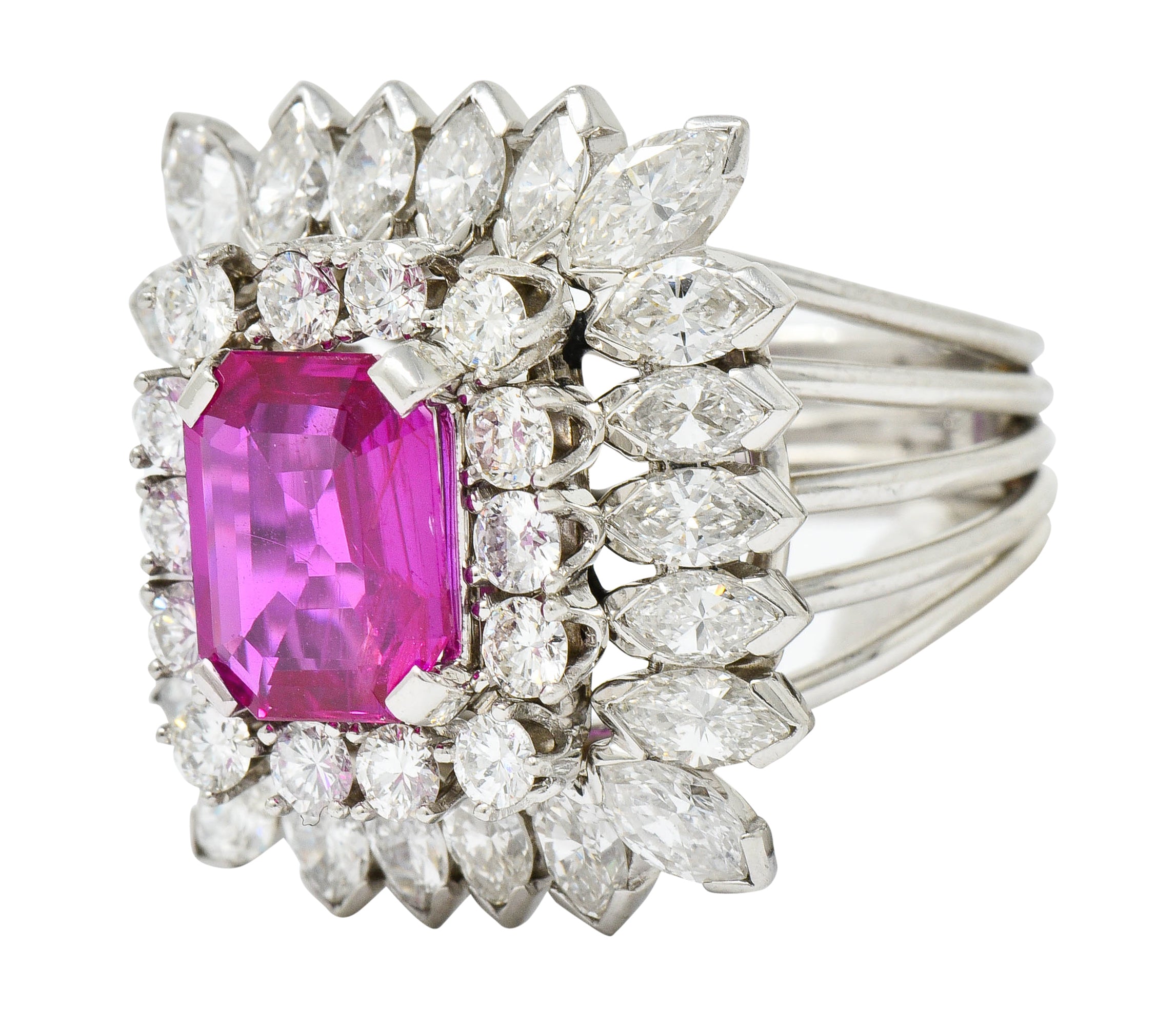 1960's Vintage 6.04 CTW No Heat Burma Ruby Diamond Platinum Cluster Ring - Wilson's Estate Jewelry