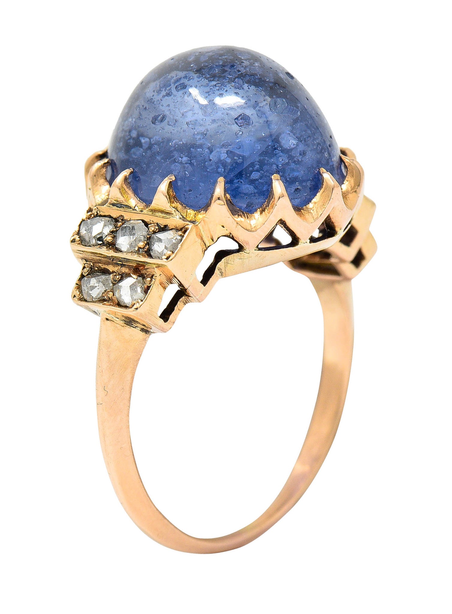 Victorian No Heat Ceylon 18.80 CTW Sapphire Diamond 14 Karat Rose Gold Ring GIARing - Wilson's Estate Jewelry