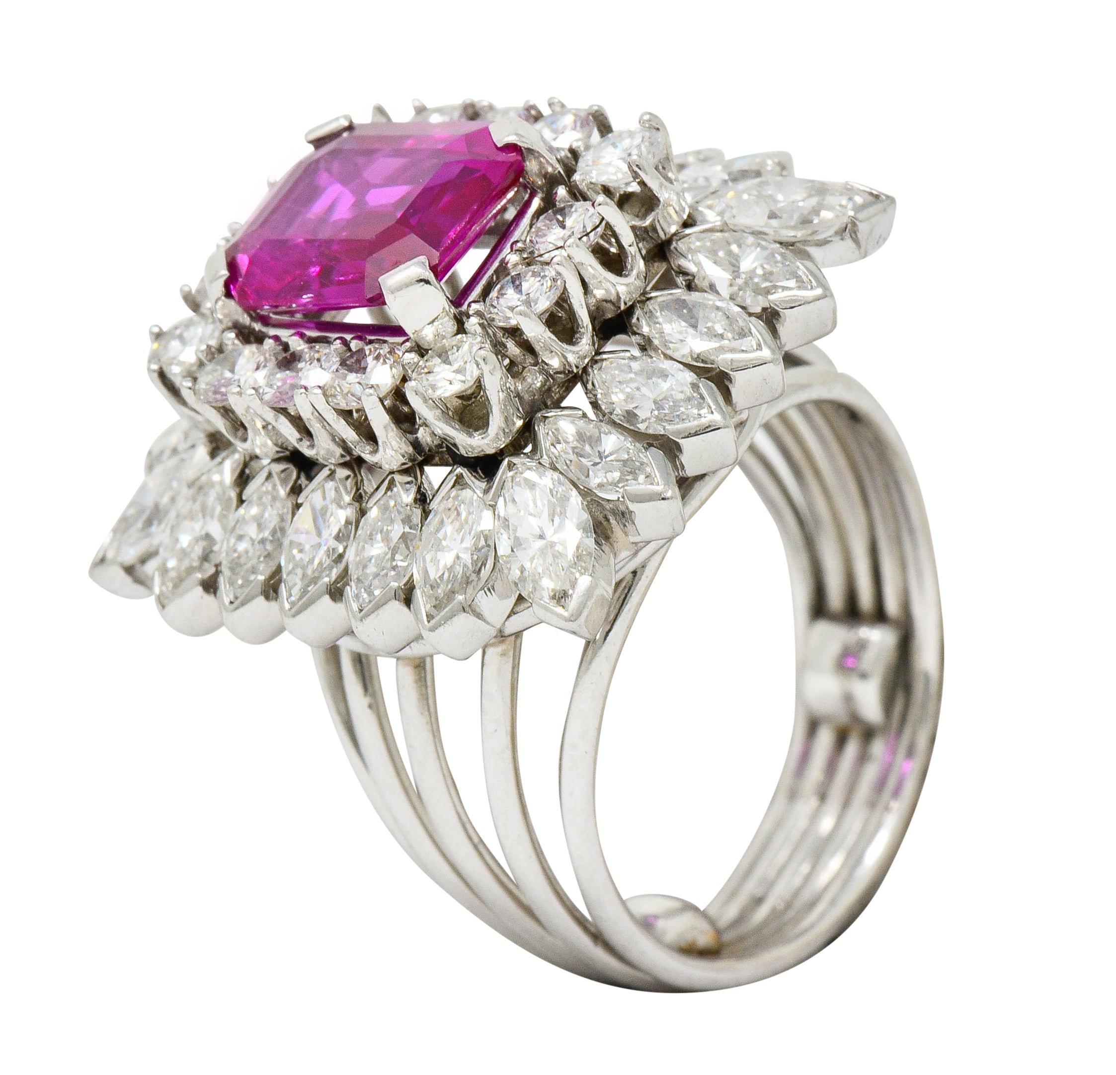 1960's Vintage 6.04 CTW No Heat Burma Ruby Diamond Platinum Cluster Ring - Wilson's Estate Jewelry