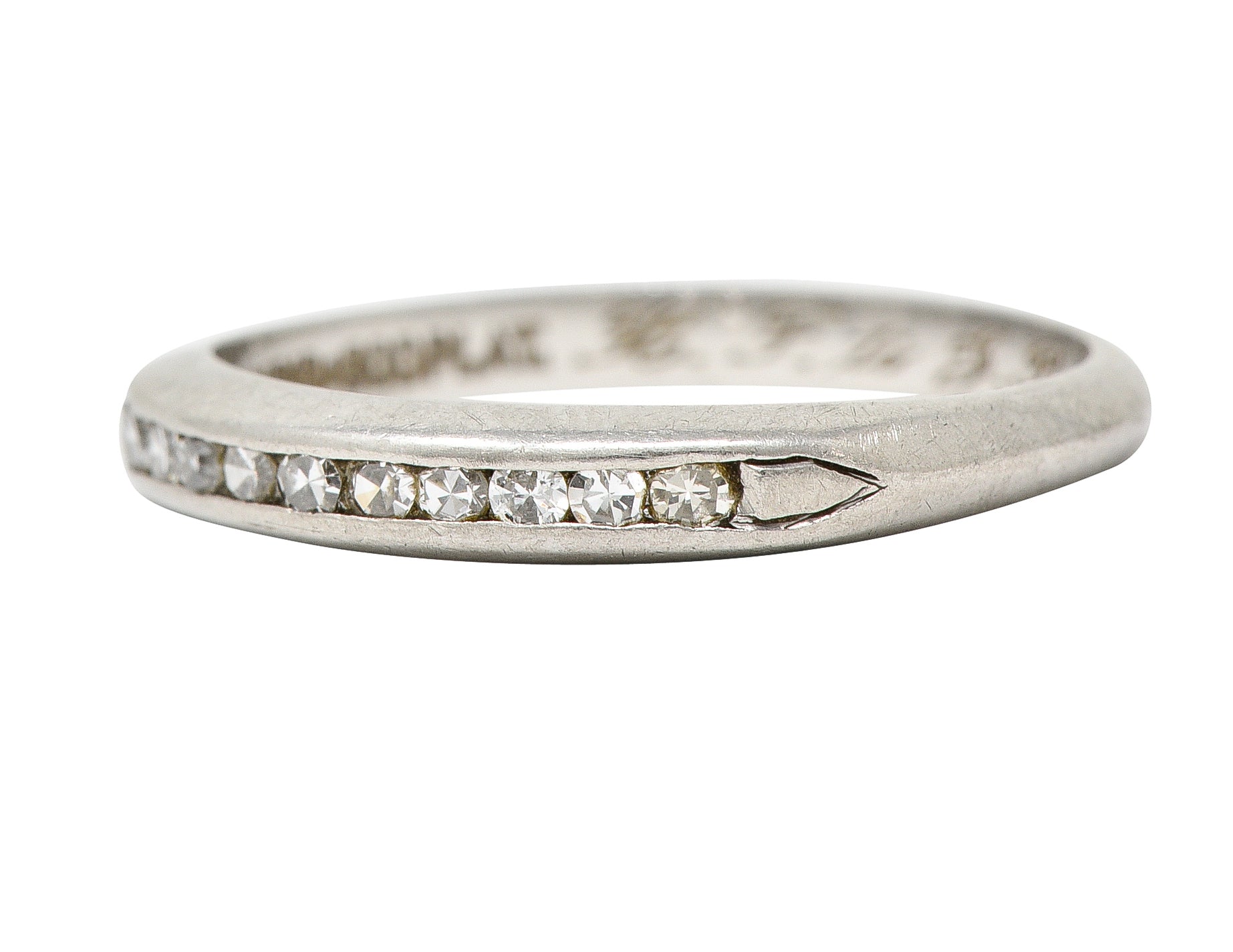 1936 Art Deco Diamond Platinum Arrow Vintage Channel Band Ring Wilson's Estate Jewelry