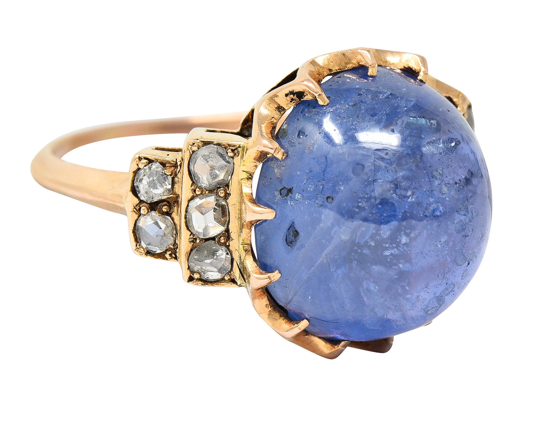 Victorian No Heat Ceylon 18.80 CTW Sapphire Diamond 14 Karat Rose Gold Ring GIARing - Wilson's Estate Jewelry