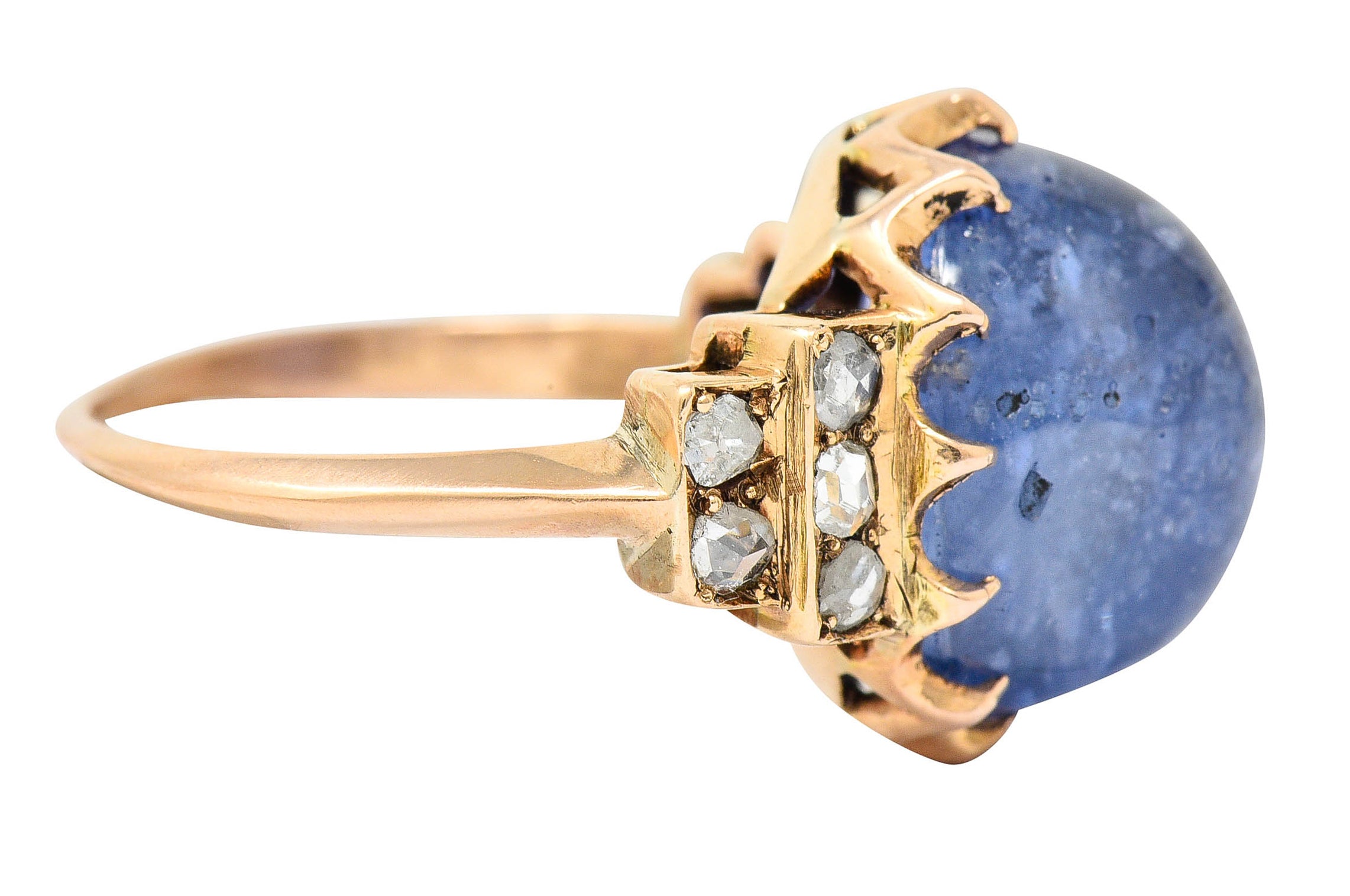 Victorian No Heat Ceylon 18.80 CTW Sapphire Diamond 14 Karat Rose Gold Ring GIARing - Wilson's Estate Jewelry