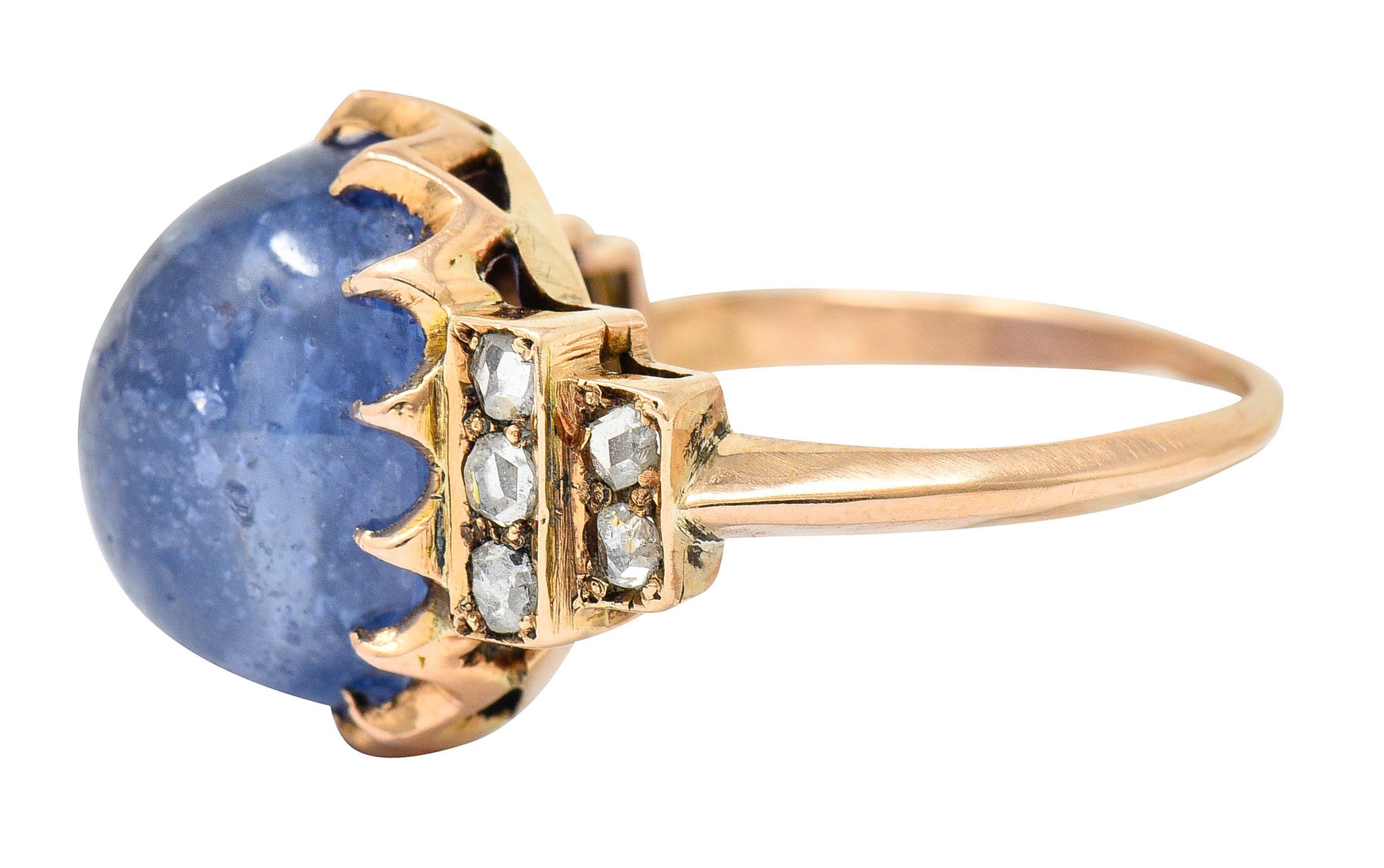 Victorian No Heat Ceylon 18.80 CTW Sapphire Diamond 14 Karat Rose Gold Ring GIARing - Wilson's Estate Jewelry