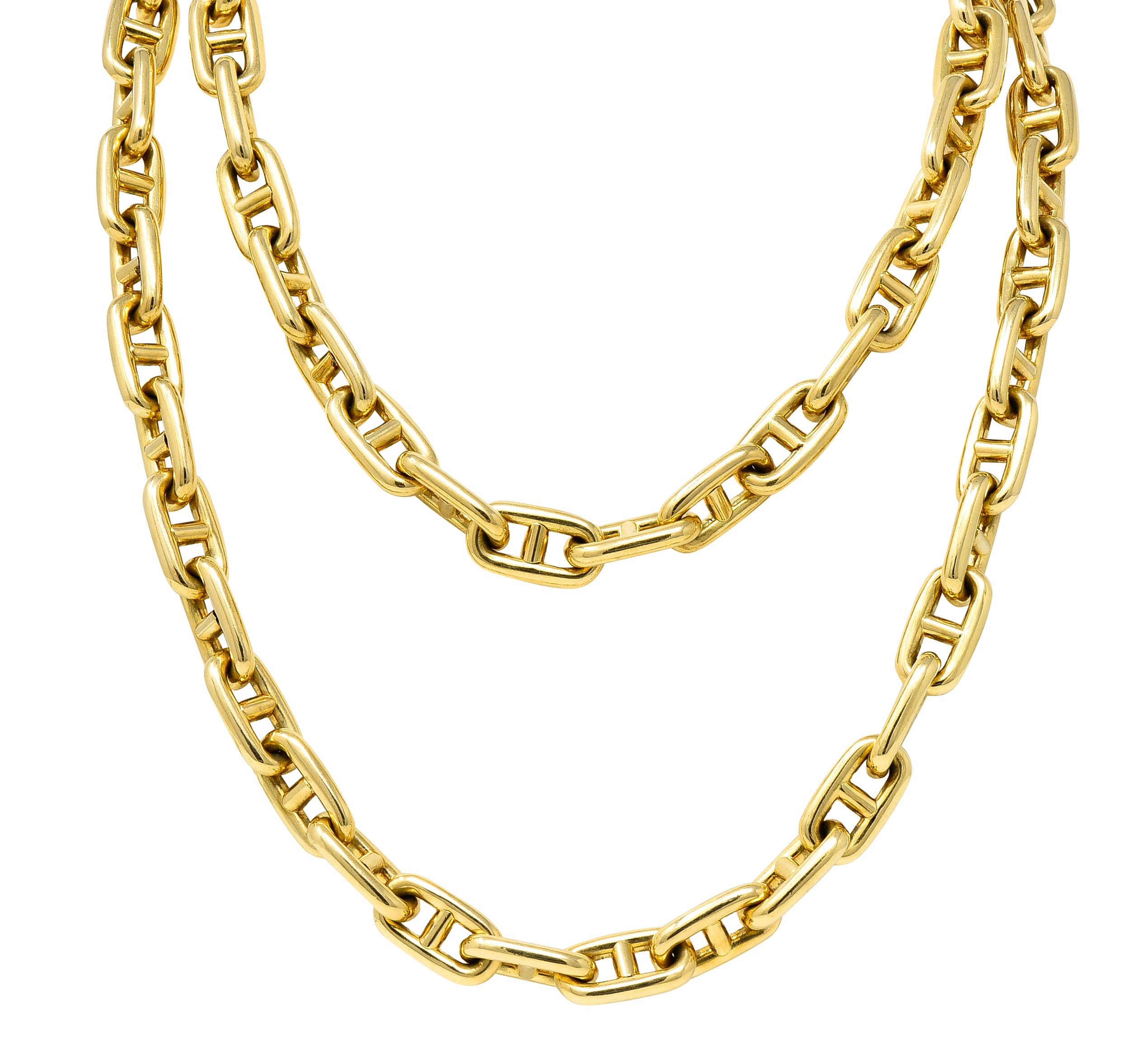 Substantial Vintage Bulgari 18 Karat Yellow Gold Italian Mariner Link Chain Necklace Wilson's Estate Jewelry