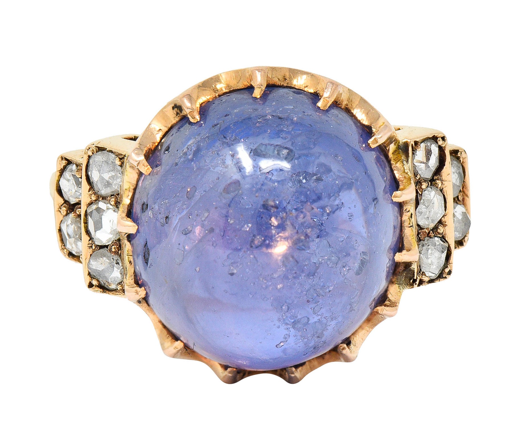 Victorian No Heat Ceylon 18.80 CTW Sapphire Diamond 14 Karat Rose Gold Ring GIARing - Wilson's Estate Jewelry