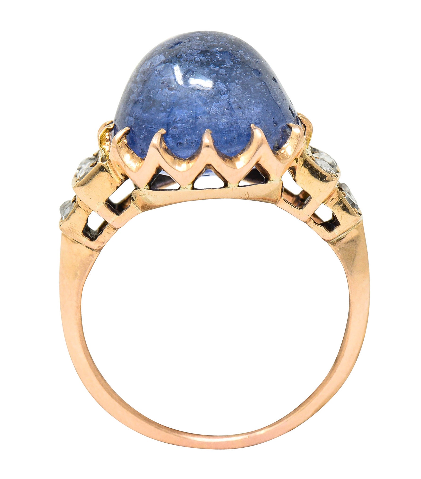 Victorian No Heat Ceylon 18.80 CTW Sapphire Diamond 14 Karat Rose Gold Ring GIARing - Wilson's Estate Jewelry