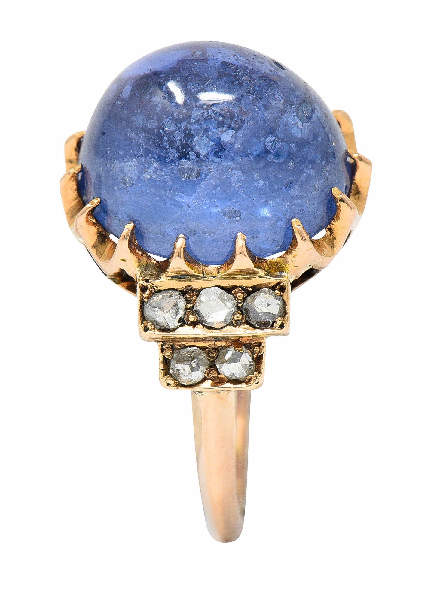 Victorian No Heat Ceylon 18.80 CTW Sapphire Diamond 14 Karat Rose Gold Ring GIARing - Wilson's Estate Jewelry