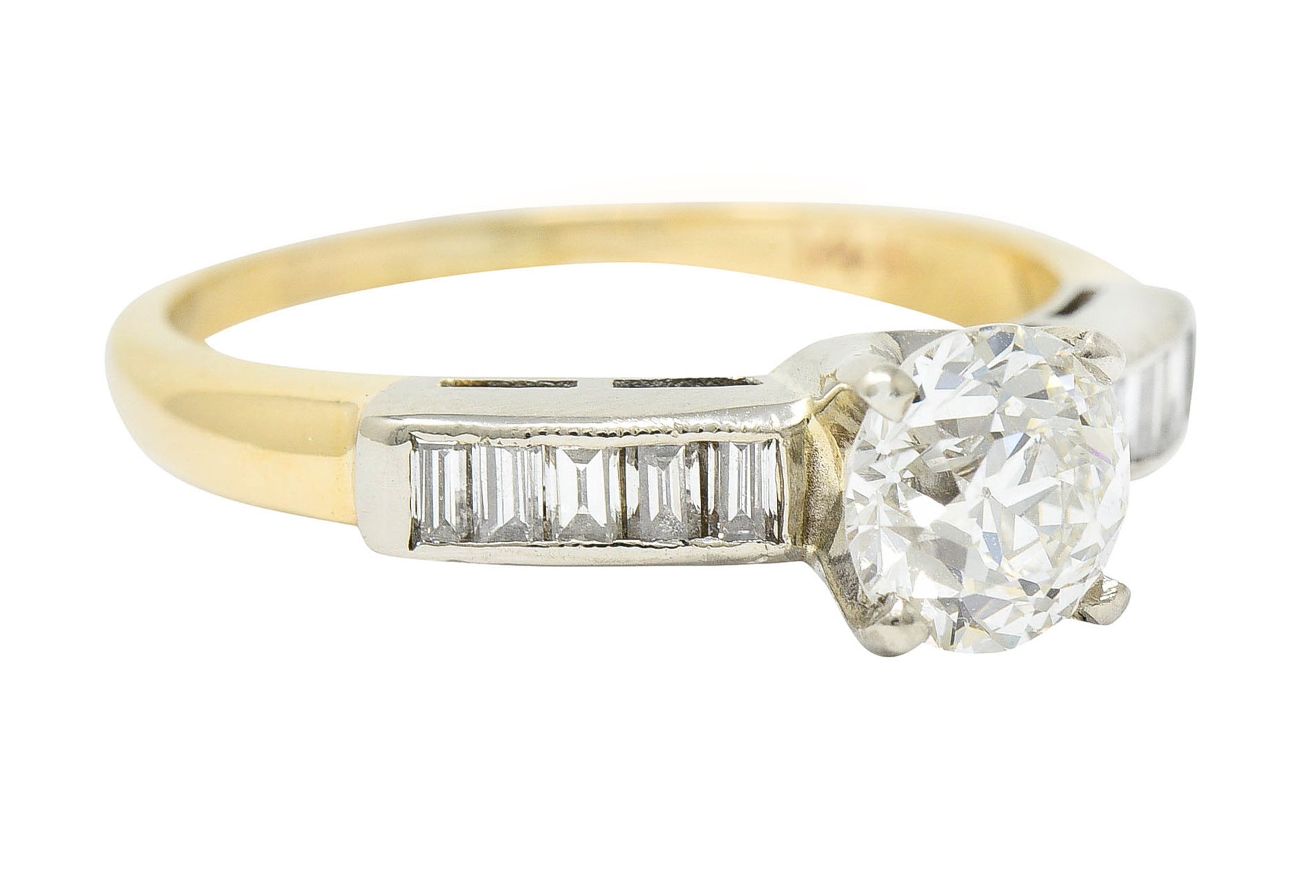 1940's Retro 1.29 CTW Diamond 14 Karat Two-Tone Engagement Ring GIARing - Wilson's Estate Jewelry