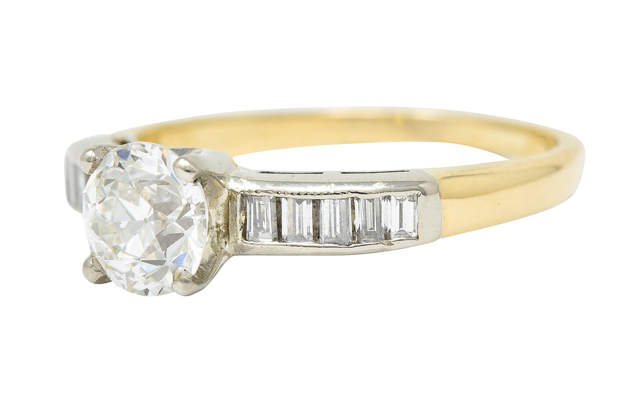 1940's Retro 1.29 CTW Diamond 14 Karat Two-Tone Engagement Ring GIARing - Wilson's Estate Jewelry