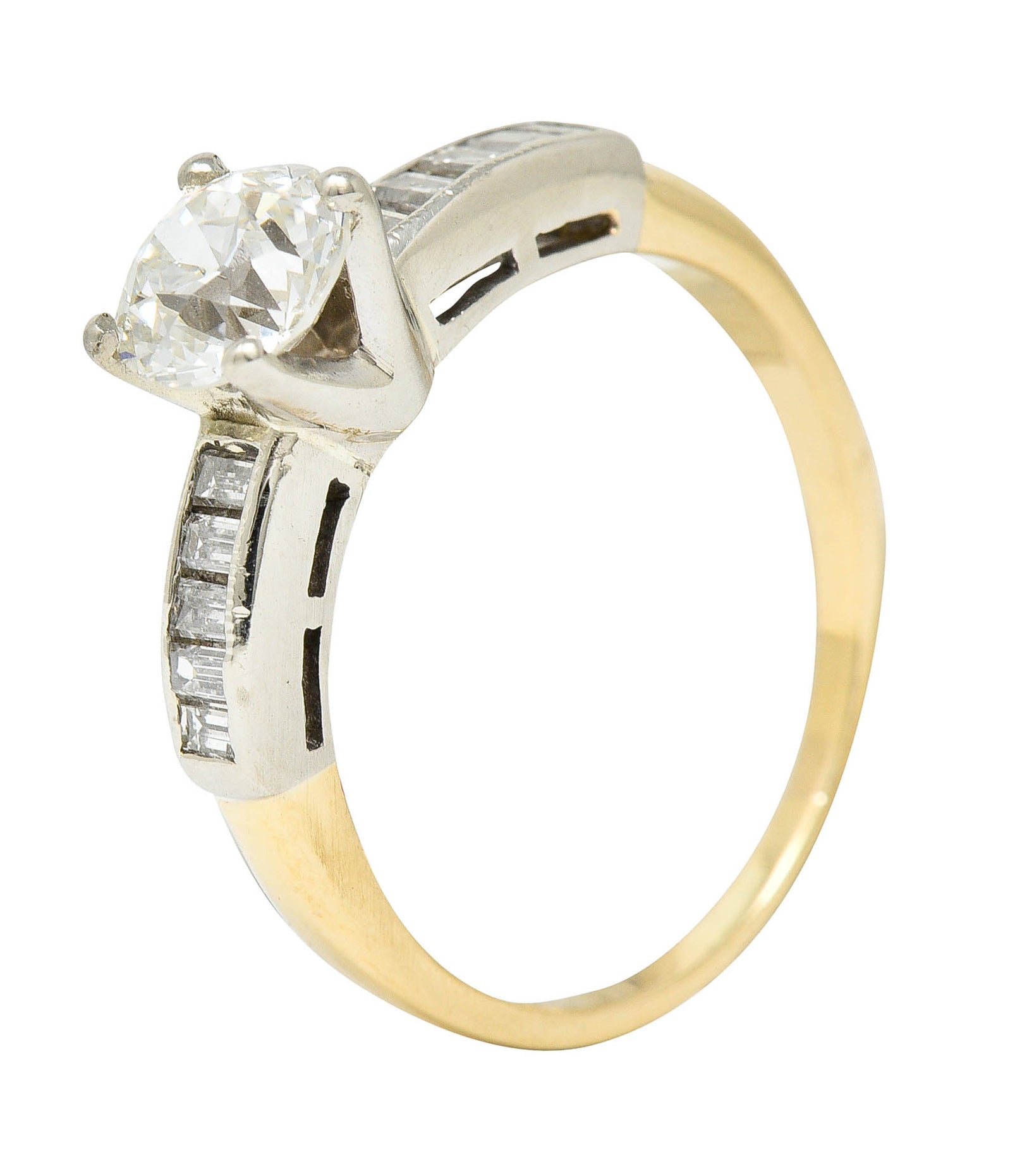 1940's Retro 1.29 CTW Diamond 14 Karat Two-Tone Engagement Ring GIARing - Wilson's Estate Jewelry