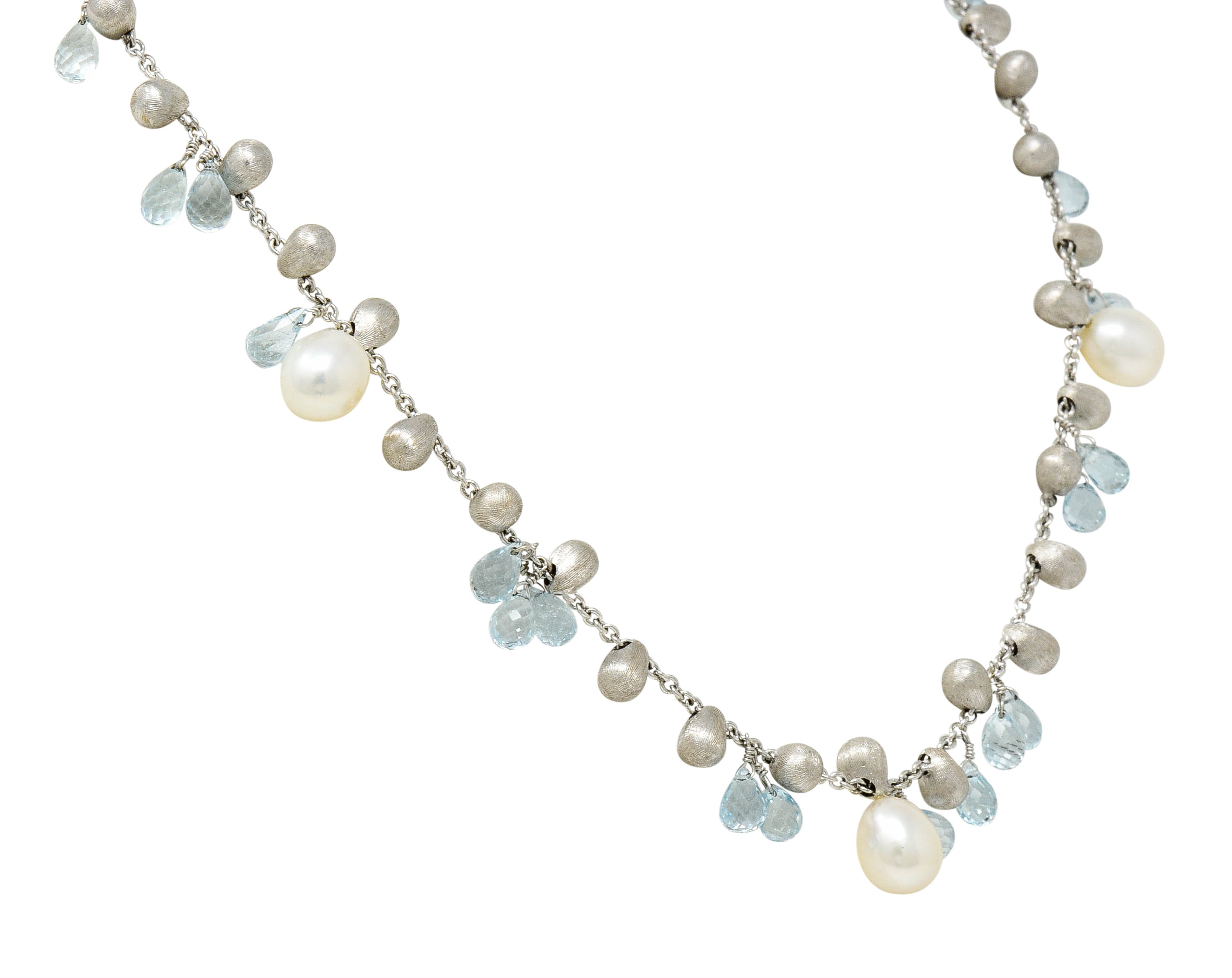 Marco Bicego Aquamarine Cultured Pearl 18 Karat White Gold Droplet Necklace - Wilson's Estate Jewelry