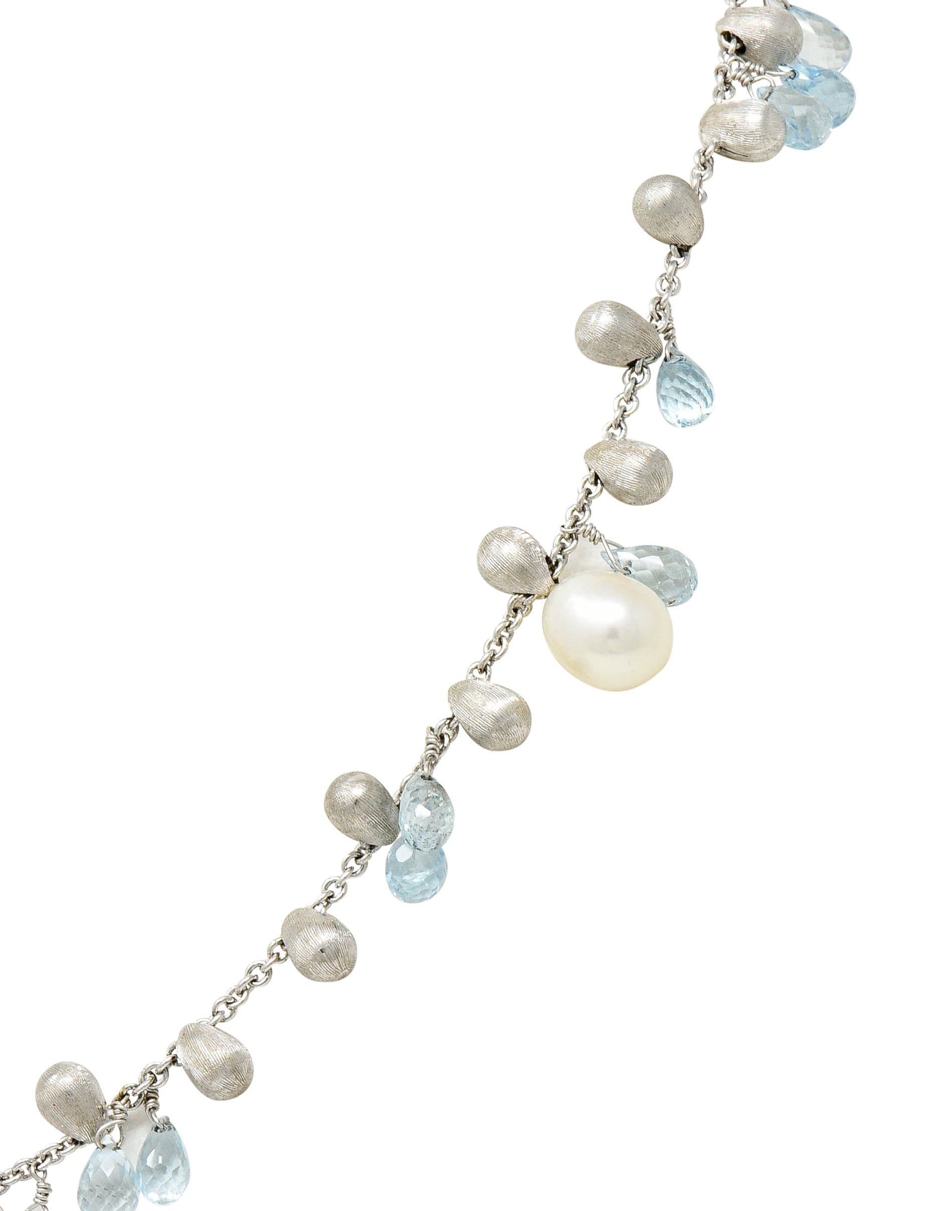 Marco Bicego Aquamarine Cultured Pearl 18 Karat White Gold Droplet Necklace - Wilson's Estate Jewelry