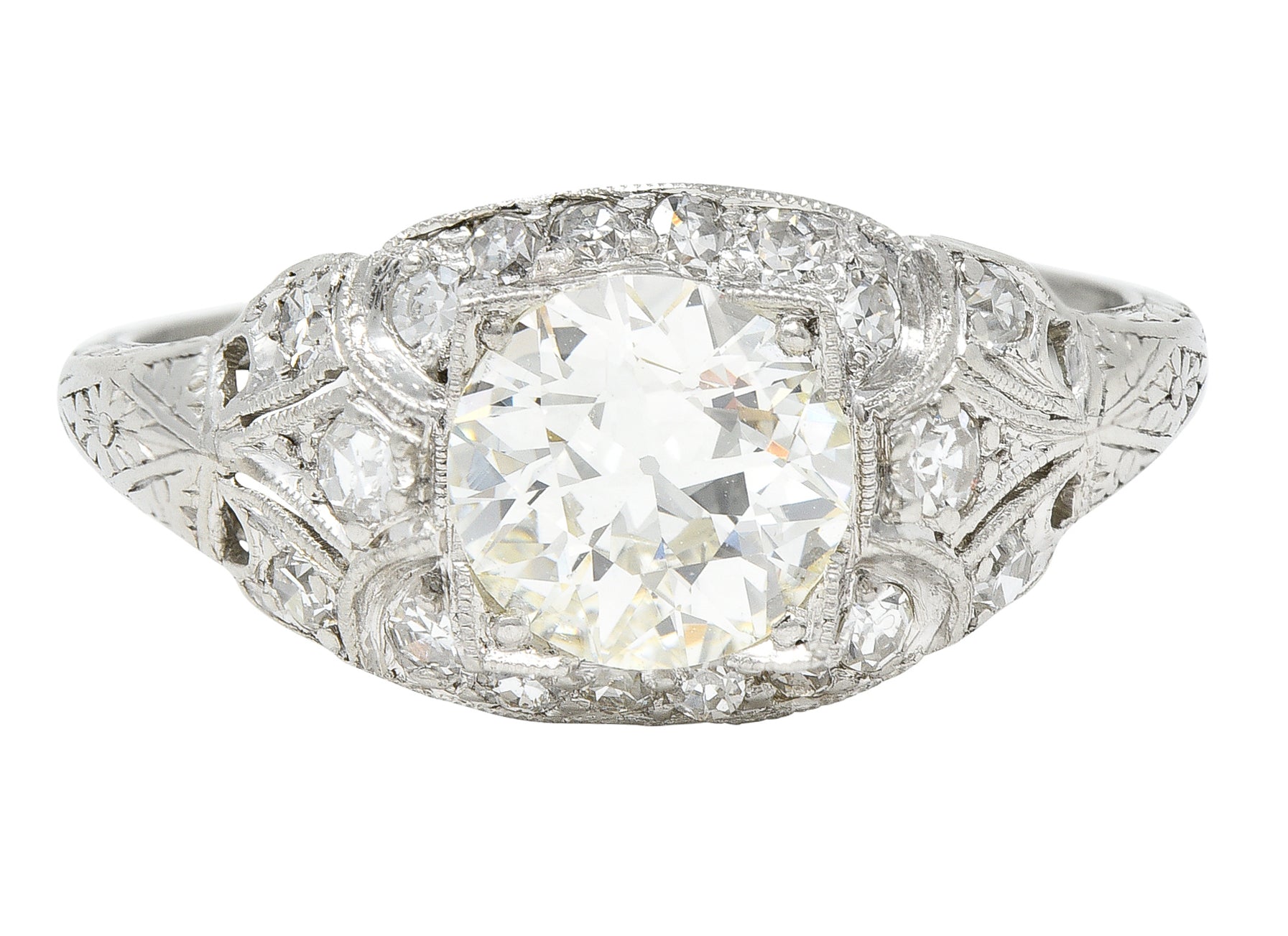 Art Deco 1.52 CTW Old European Cut Diamond Platinum Orange Blossom Bombay Engagement Ring Wilson's Estate Jewelry