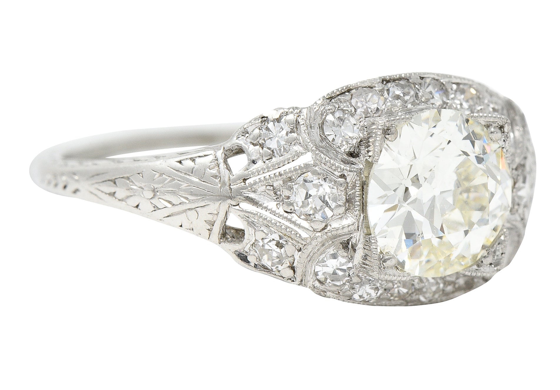 Art Deco 1.52 CTW Old European Cut Diamond Platinum Orange Blossom Bombay Engagement Ring Wilson's Estate Jewelry