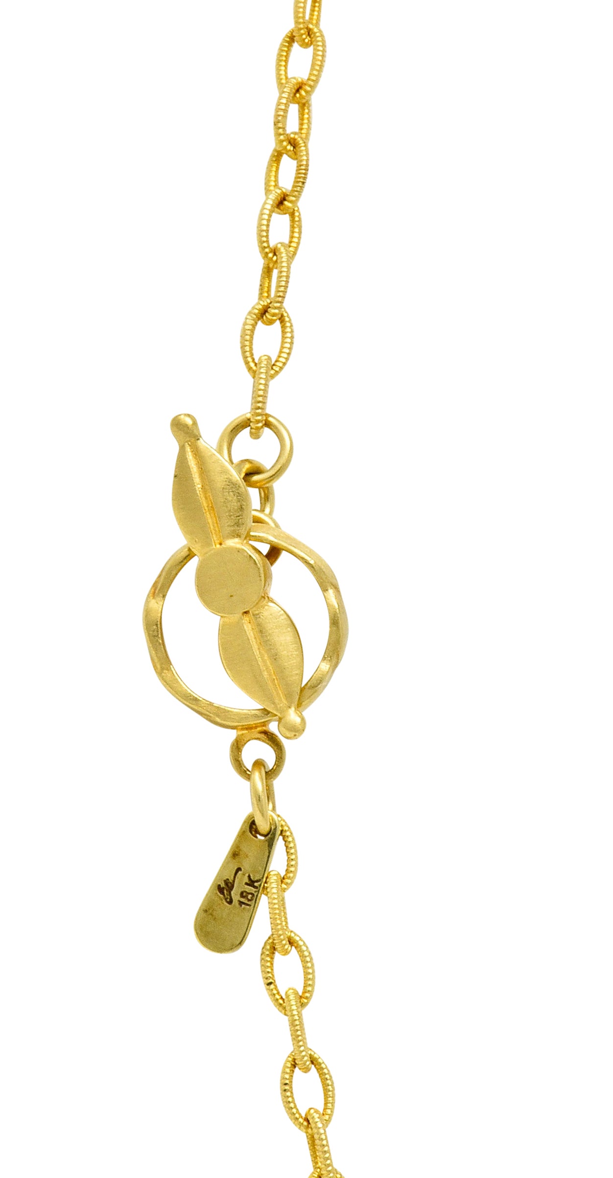 Contemporary Cultured Pearl Peridot 18 Karat Gold Station Necklace - Wilson's Estate Jewelry