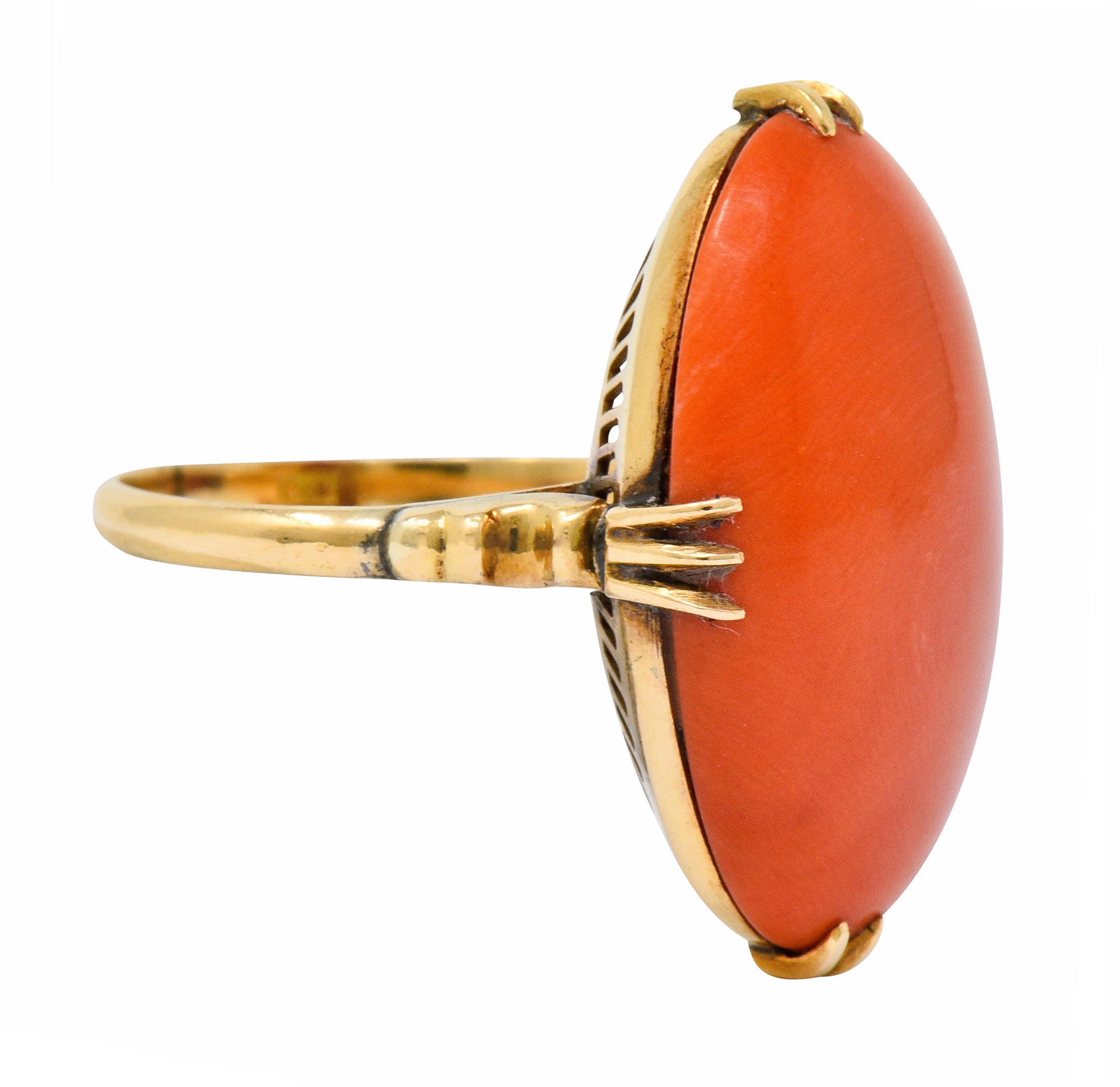 Victorian Coral Cabochon 18 Karat Gold Ring Circa 1900Ring - Wilson's Estate Jewelry