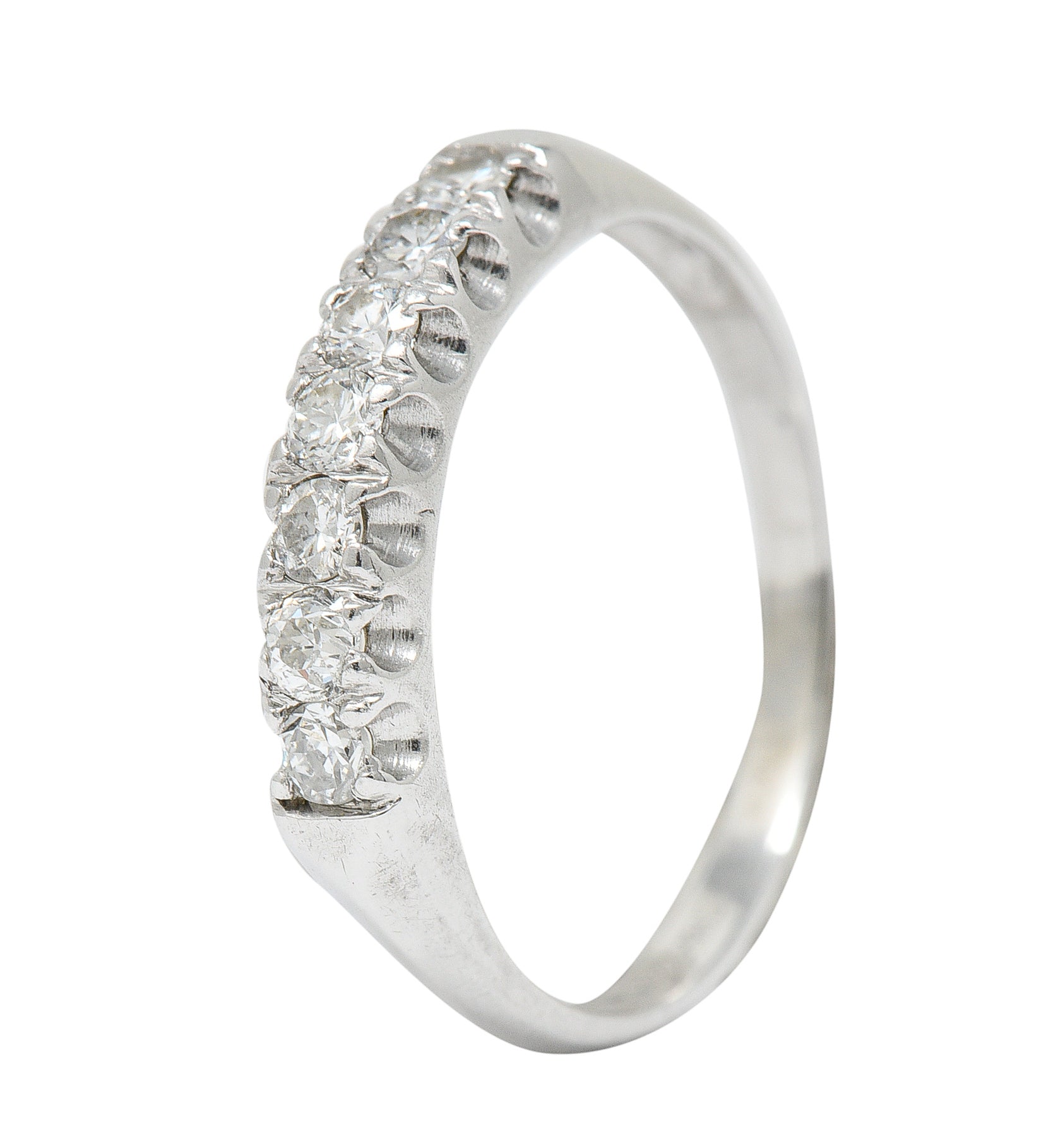 1940's Retro Diamond Platinum Fishtail Band RingRing - Wilson's Estate Jewelry