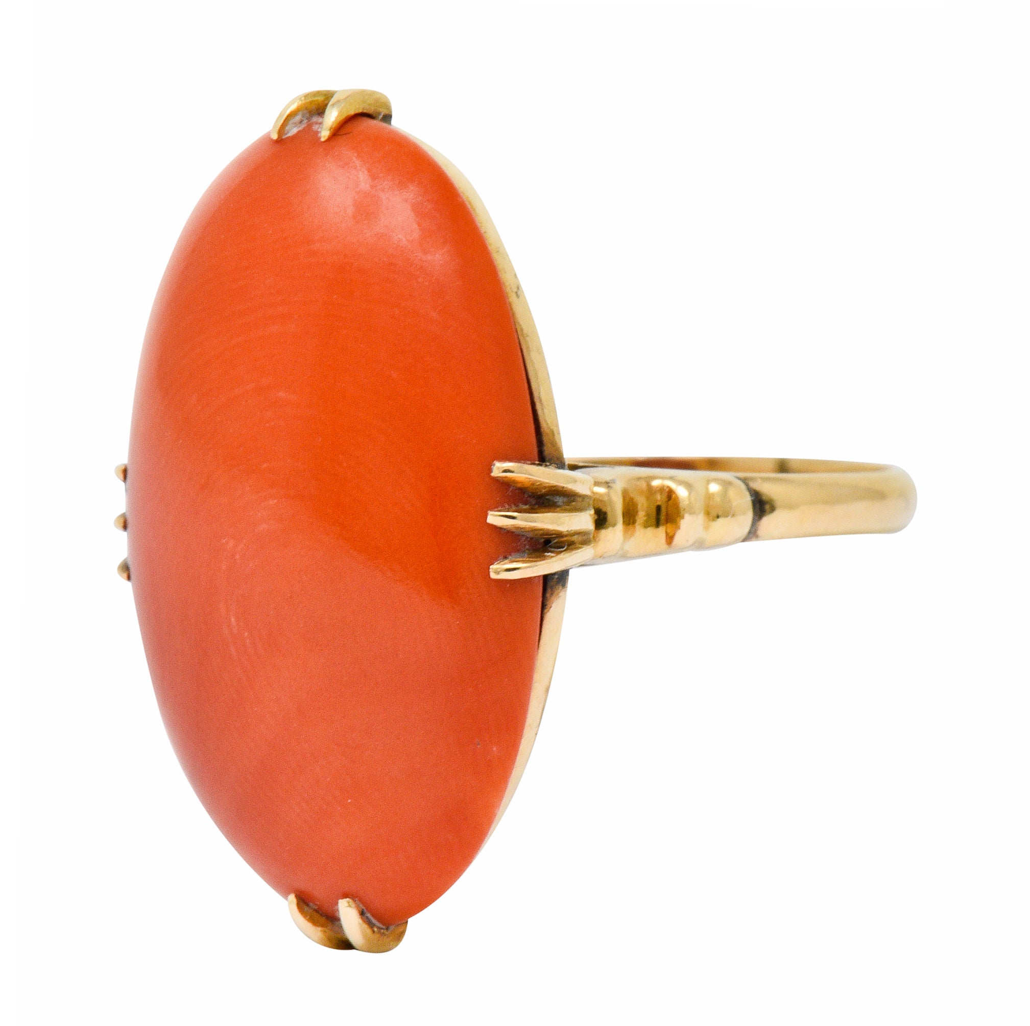 Victorian Coral Cabochon 18 Karat Gold Ring Circa 1900Ring - Wilson's Estate Jewelry