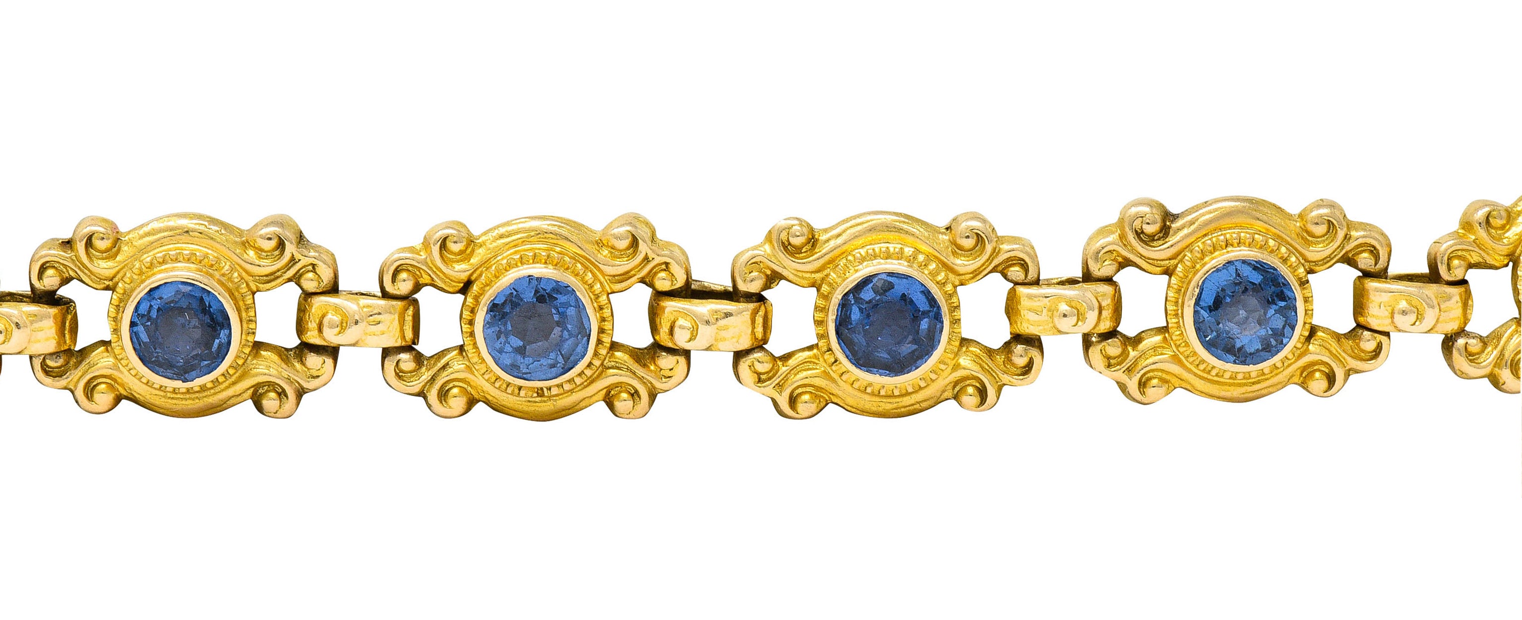 Sloan & Co. 4.50 CTW Sapphire 14 Karat Gold Link Braceletbracelet - Wilson's Estate Jewelry