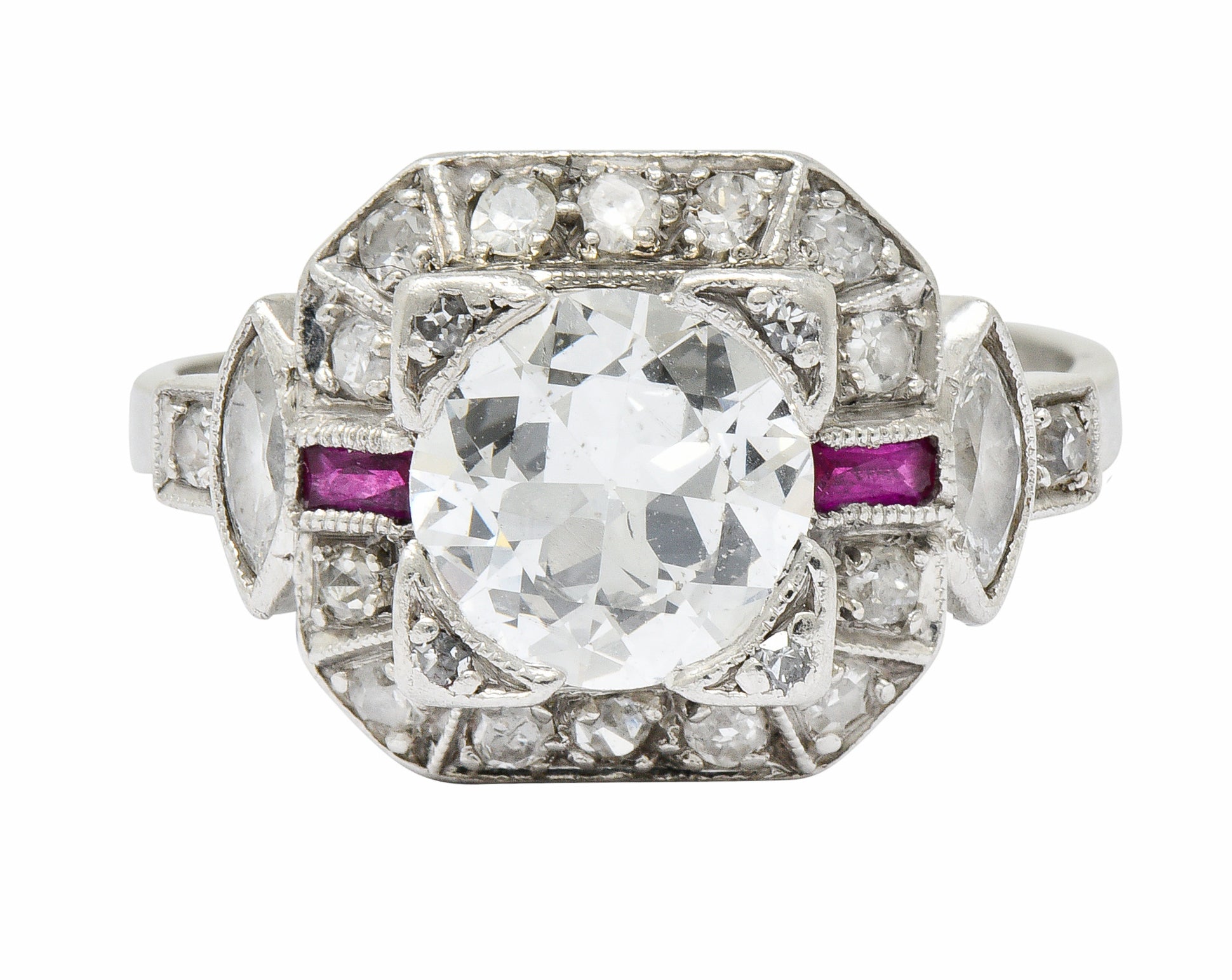 Art Deco 1.46 CTW Diamond Ruby Platinum Engagement RingRing - Wilson's Estate Jewelry