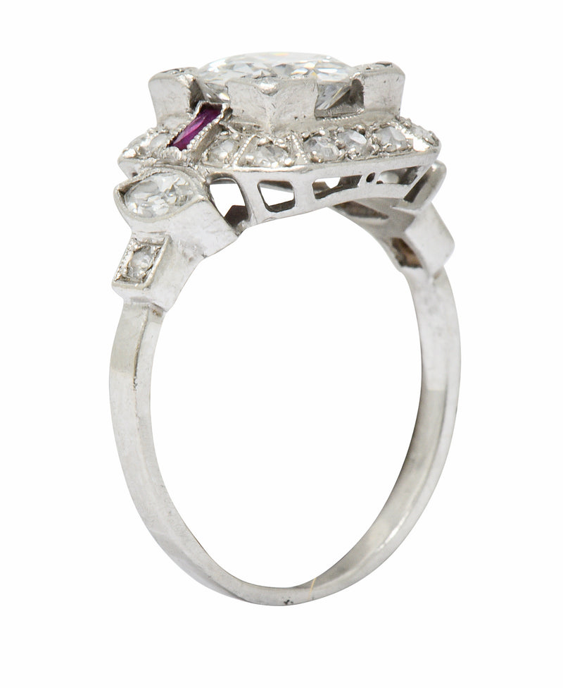 Art Deco 1.46 CTW Diamond Ruby Platinum Engagement RingRing - Wilson's Estate Jewelry