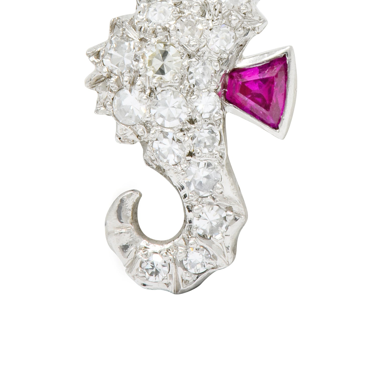 Tiffany & Co. 1950's Diamond Demantoid Garnet Ruby Platinum Seahorse Charm - Wilson's Estate Jewelry