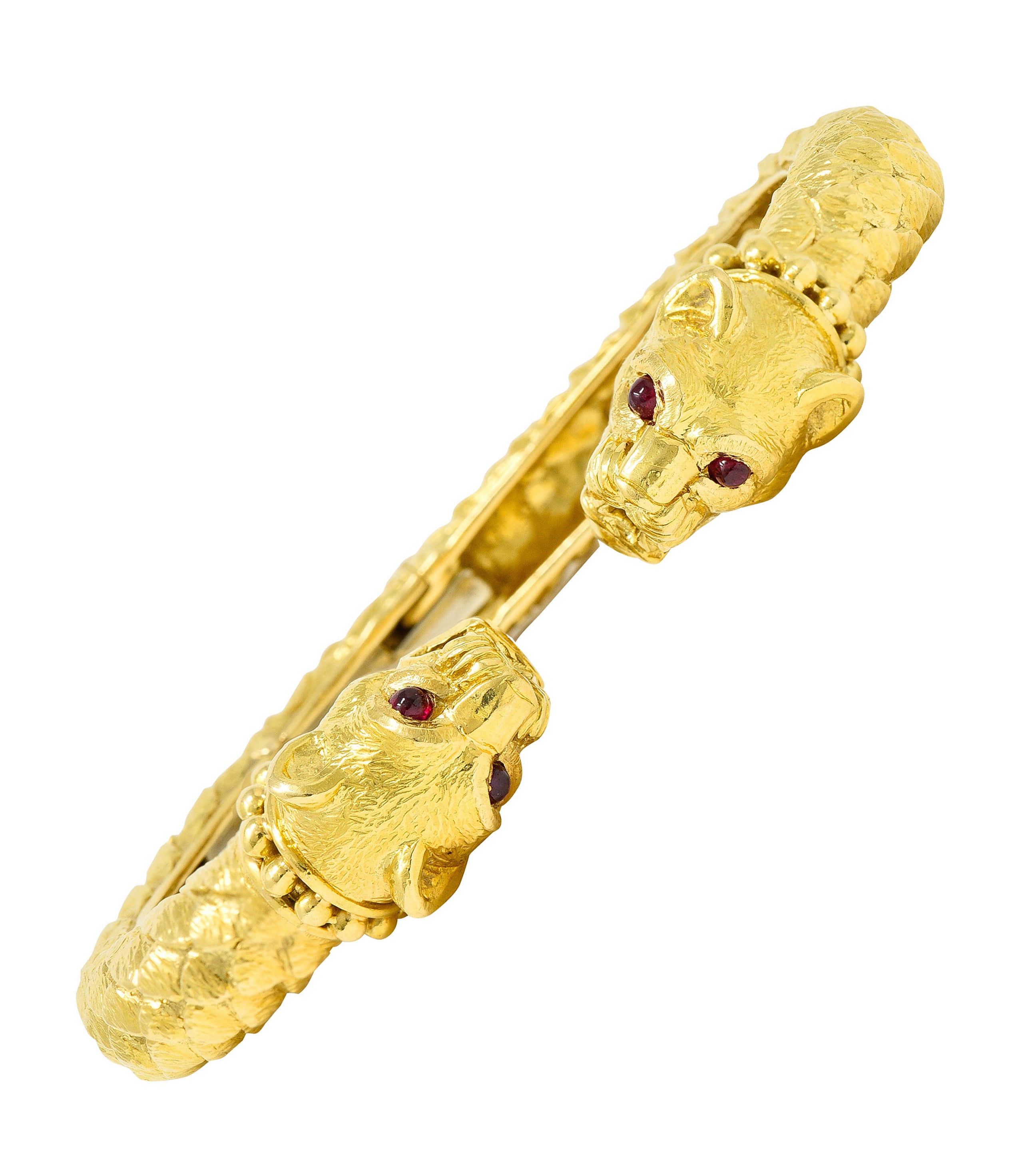 David Webb Vintage Ruby 18 Karat Yellow Gold Lion Head Kingdom Cuff Braceletbracelet - Wilson's Estate Jewelry