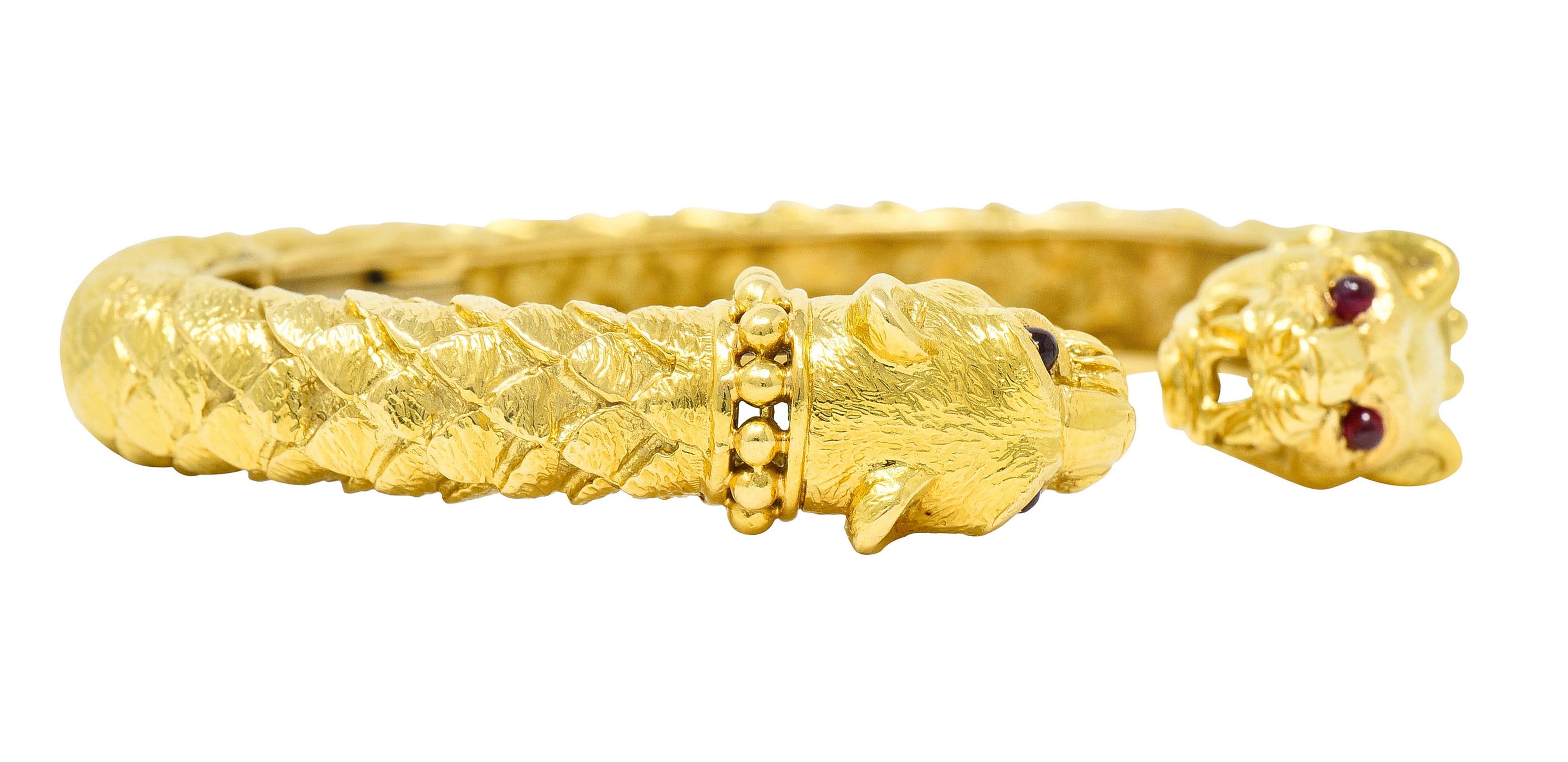 David Webb Vintage Ruby 18 Karat Yellow Gold Lion Head Kingdom Cuff Braceletbracelet - Wilson's Estate Jewelry