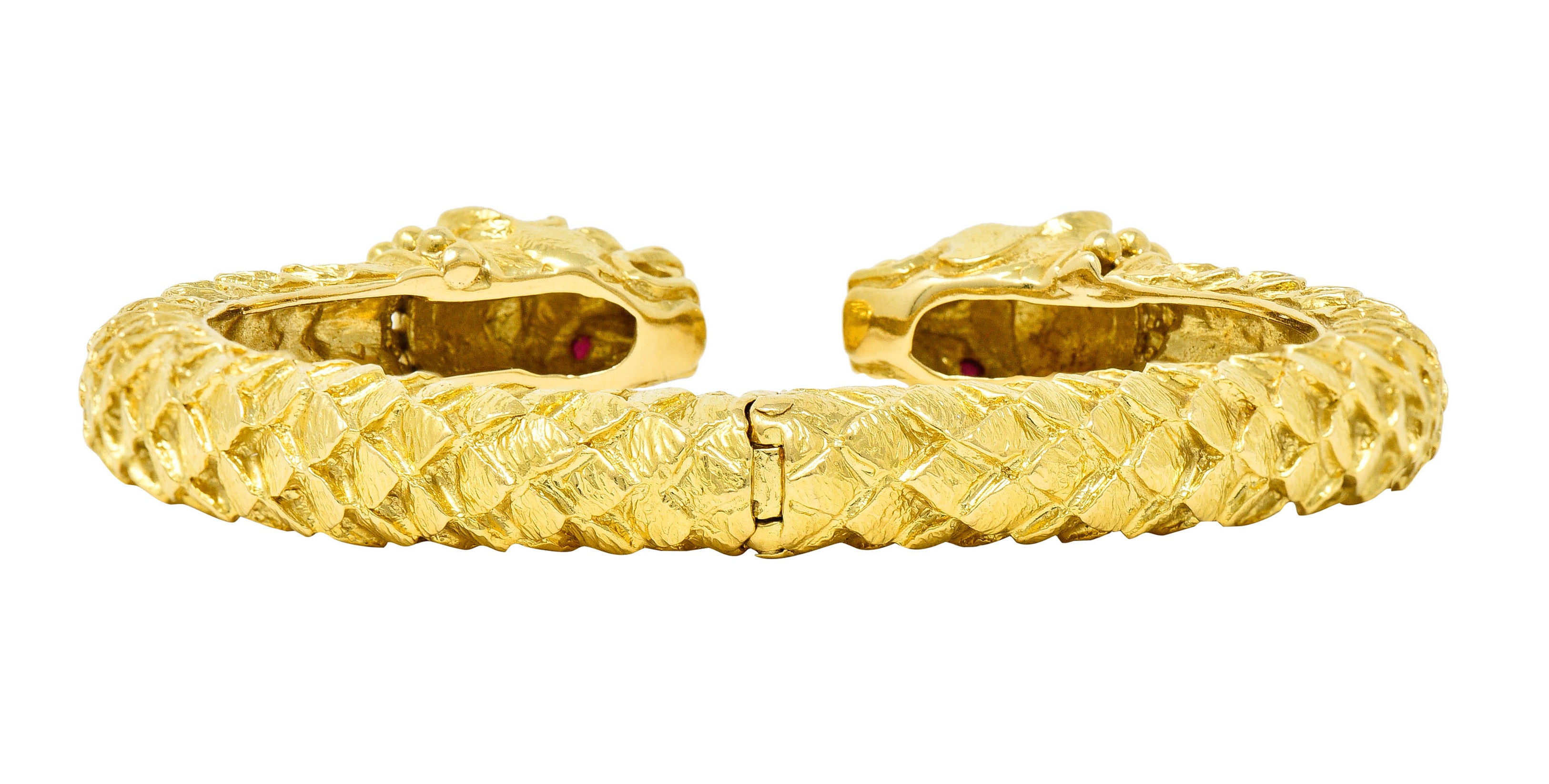 David Webb Vintage Ruby 18 Karat Yellow Gold Lion Head Kingdom Cuff Braceletbracelet - Wilson's Estate Jewelry