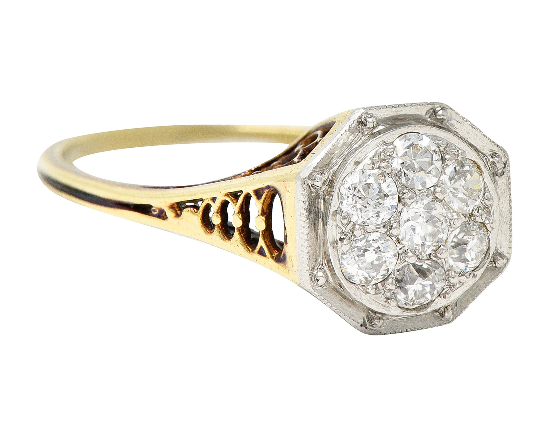 Edwardian 0.30 CTW Diamond Platinum-Topped 18 Karat Gold Octagonal Ring Wilson's Estate Jewelry