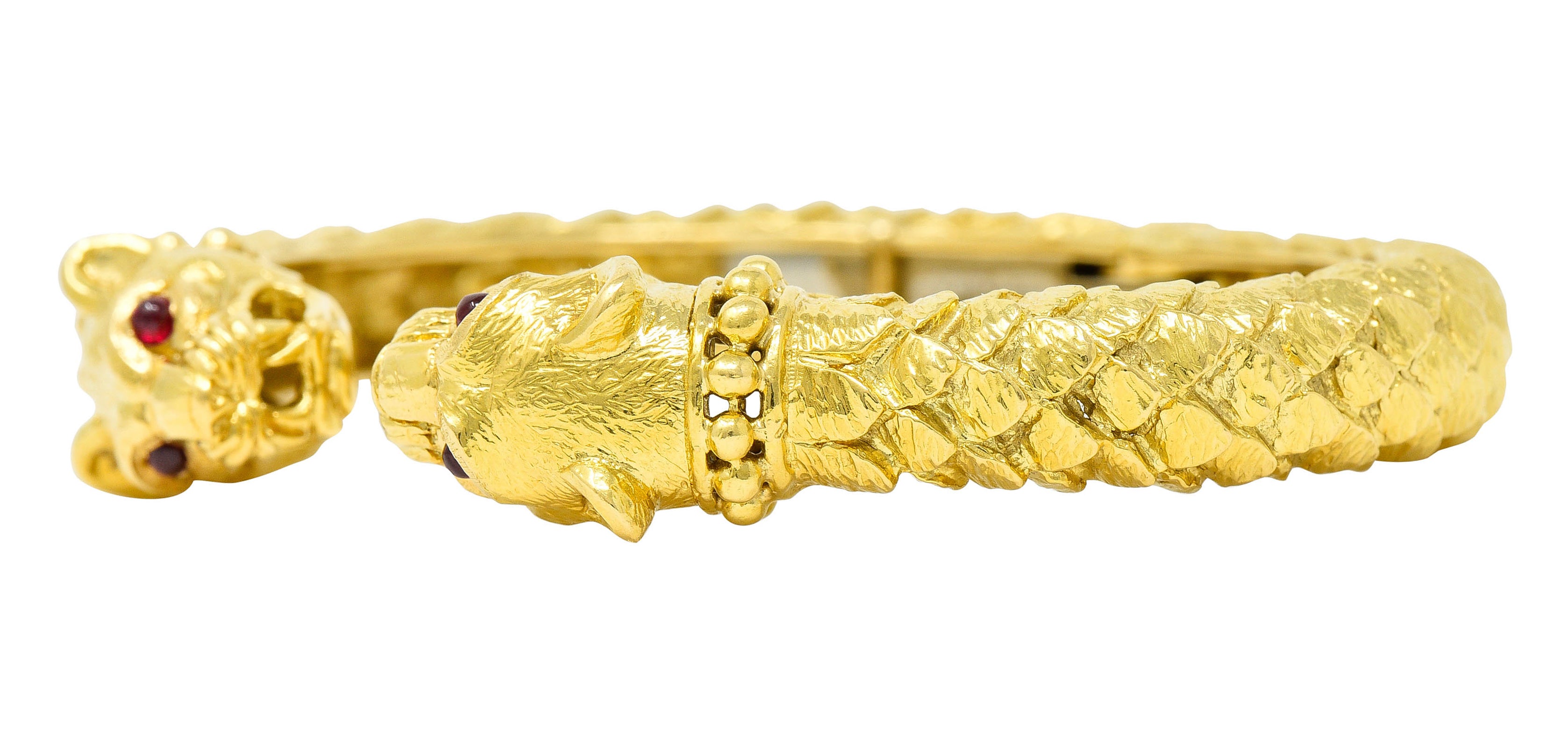 David Webb Vintage Ruby 18 Karat Yellow Gold Lion Head Kingdom Cuff Braceletbracelet - Wilson's Estate Jewelry