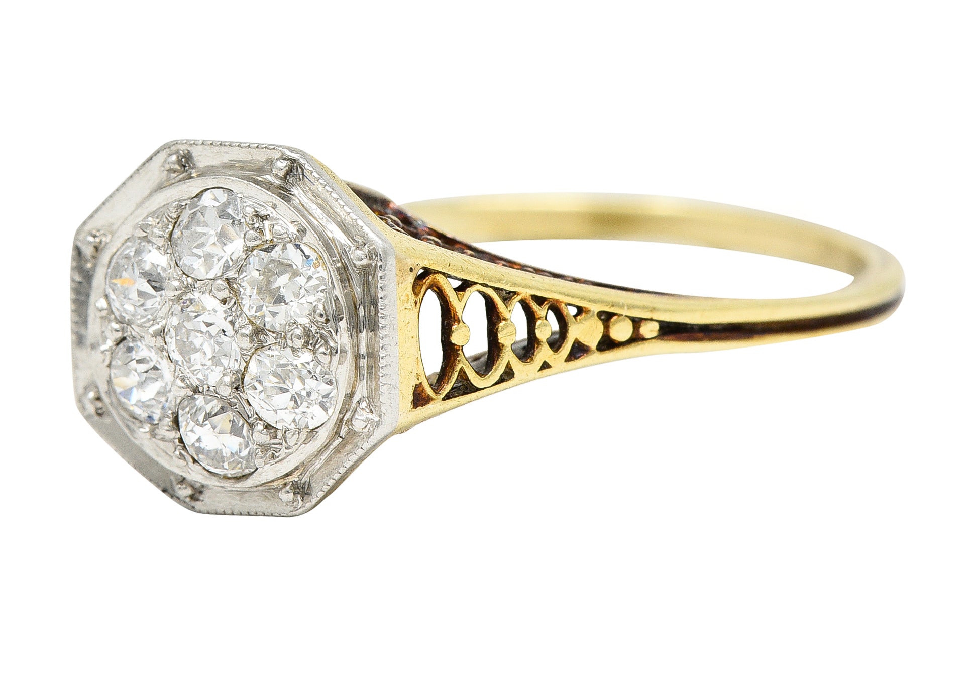 Edwardian 0.30 CTW Diamond Platinum-Topped 18 Karat Gold Octagonal Ring Wilson's Estate Jewelry