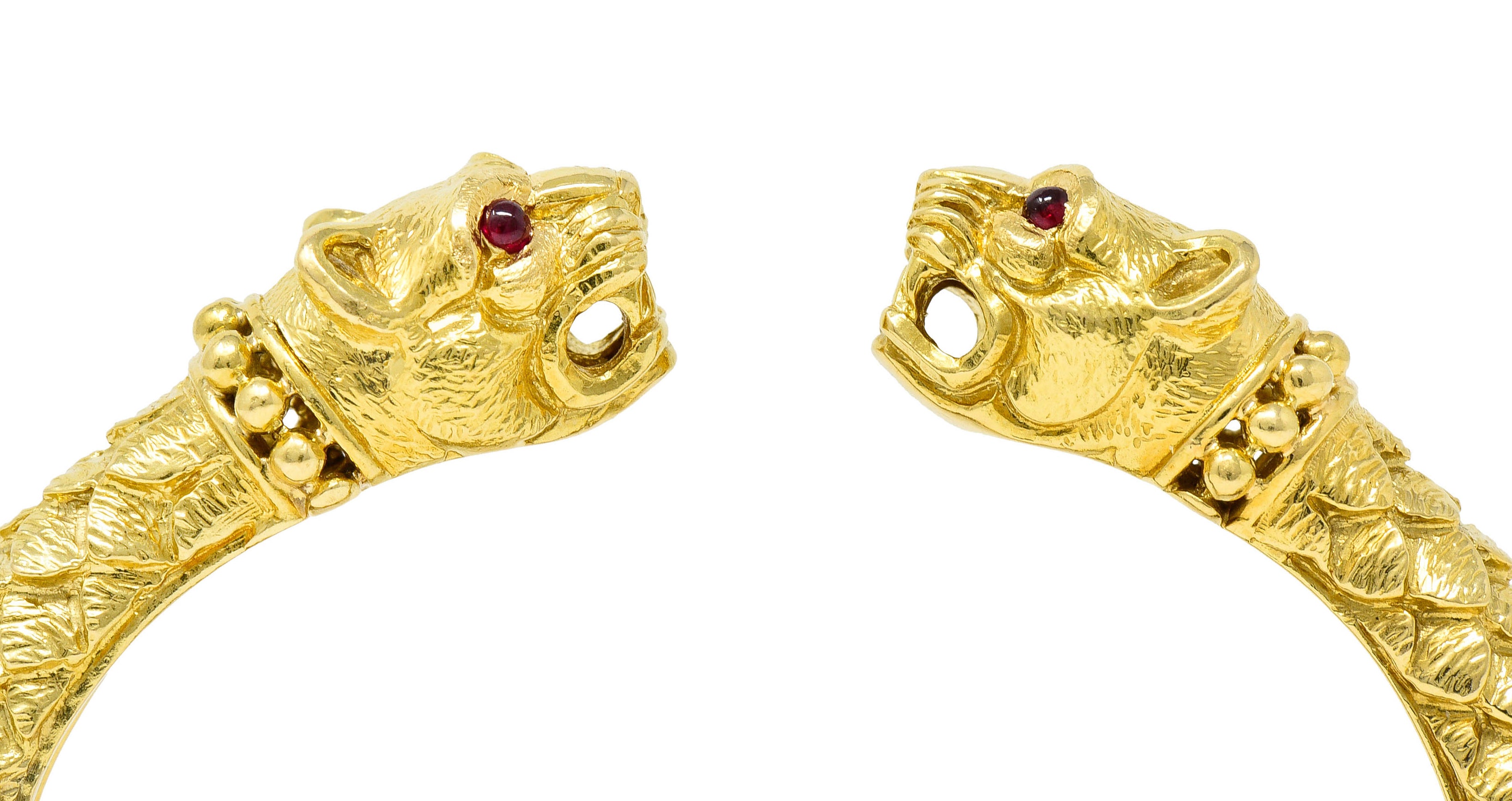 David Webb Vintage Ruby 18 Karat Yellow Gold Lion Head Kingdom Cuff Braceletbracelet - Wilson's Estate Jewelry