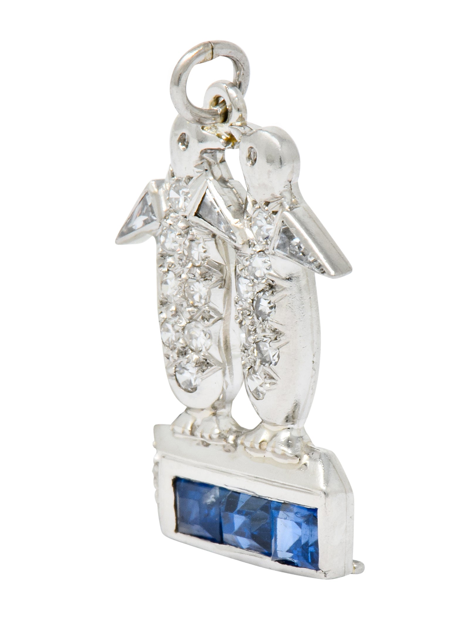 Art Deco 1.20 CTW Diamond Sapphire Platinum Penguin Charm - Wilson's Estate Jewelry