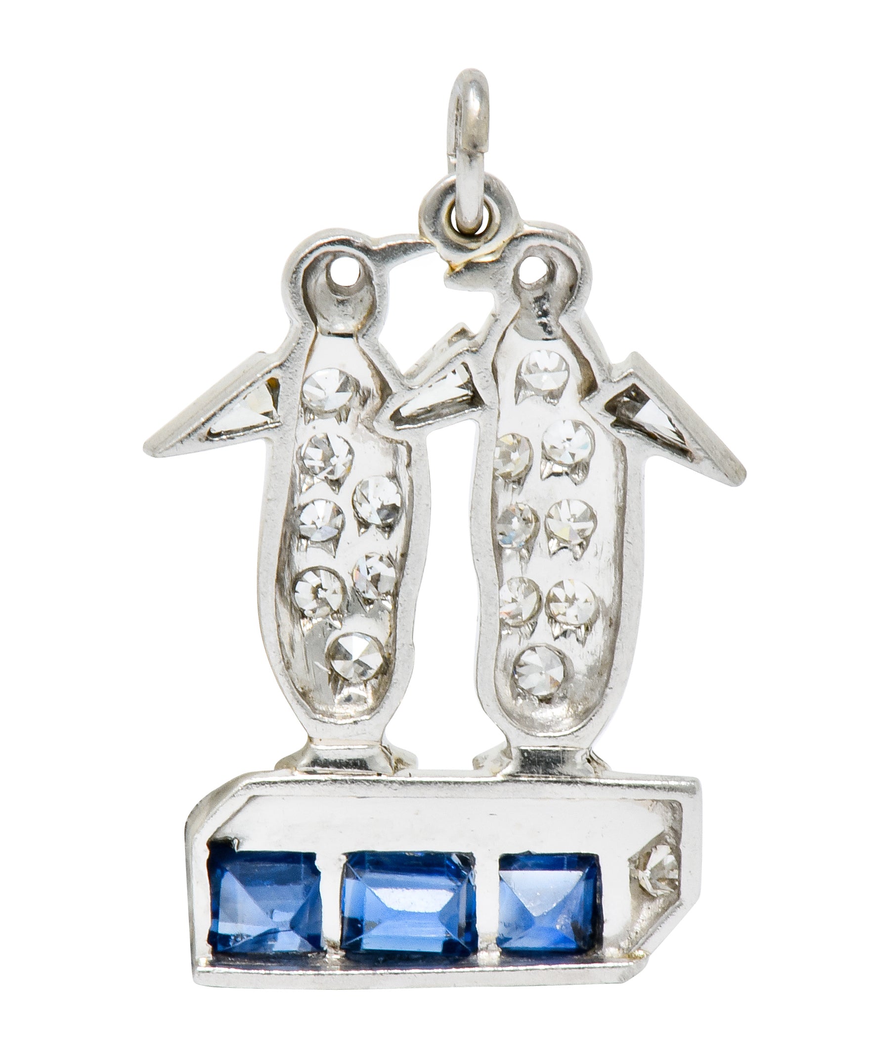 Art Deco 1.20 CTW Diamond Sapphire Platinum Penguin Charm - Wilson's Estate Jewelry