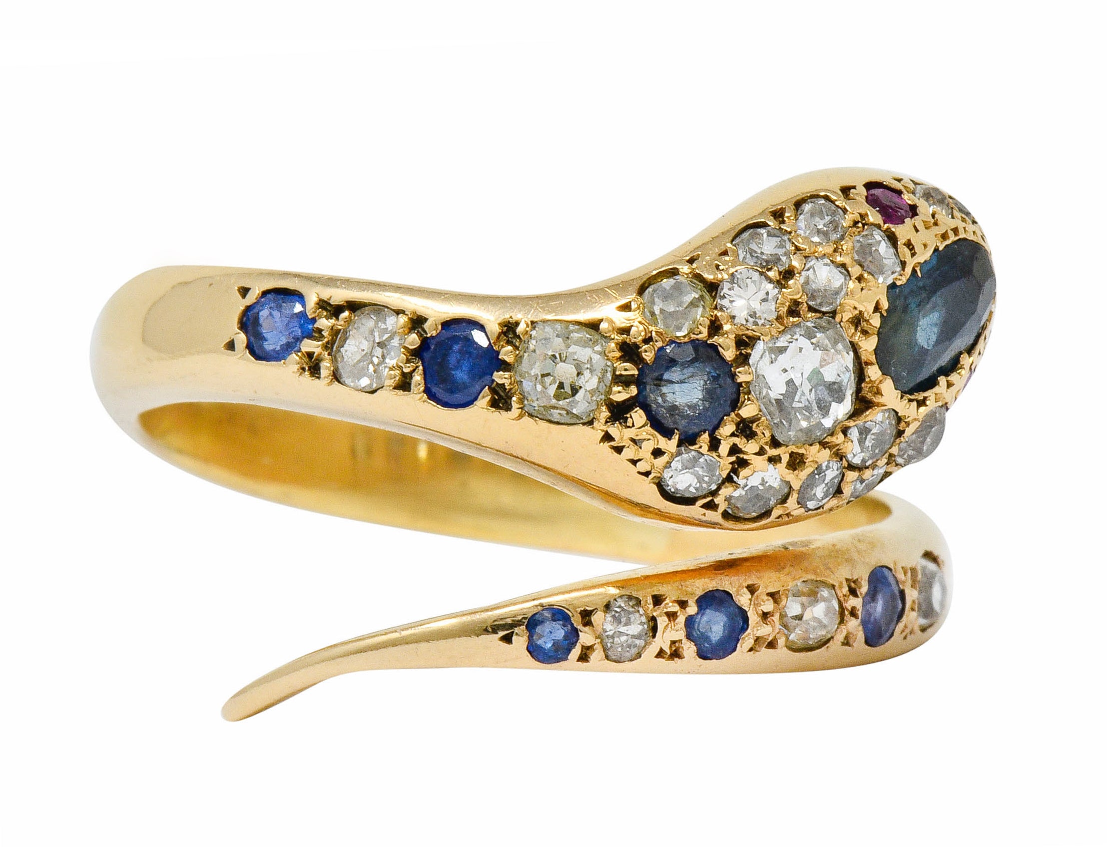 .11111 *Large Victorian Sapphire Diamond 14 Karat Gold Unisex Bypass Snake Ring - Wilson's Estate Jewelry