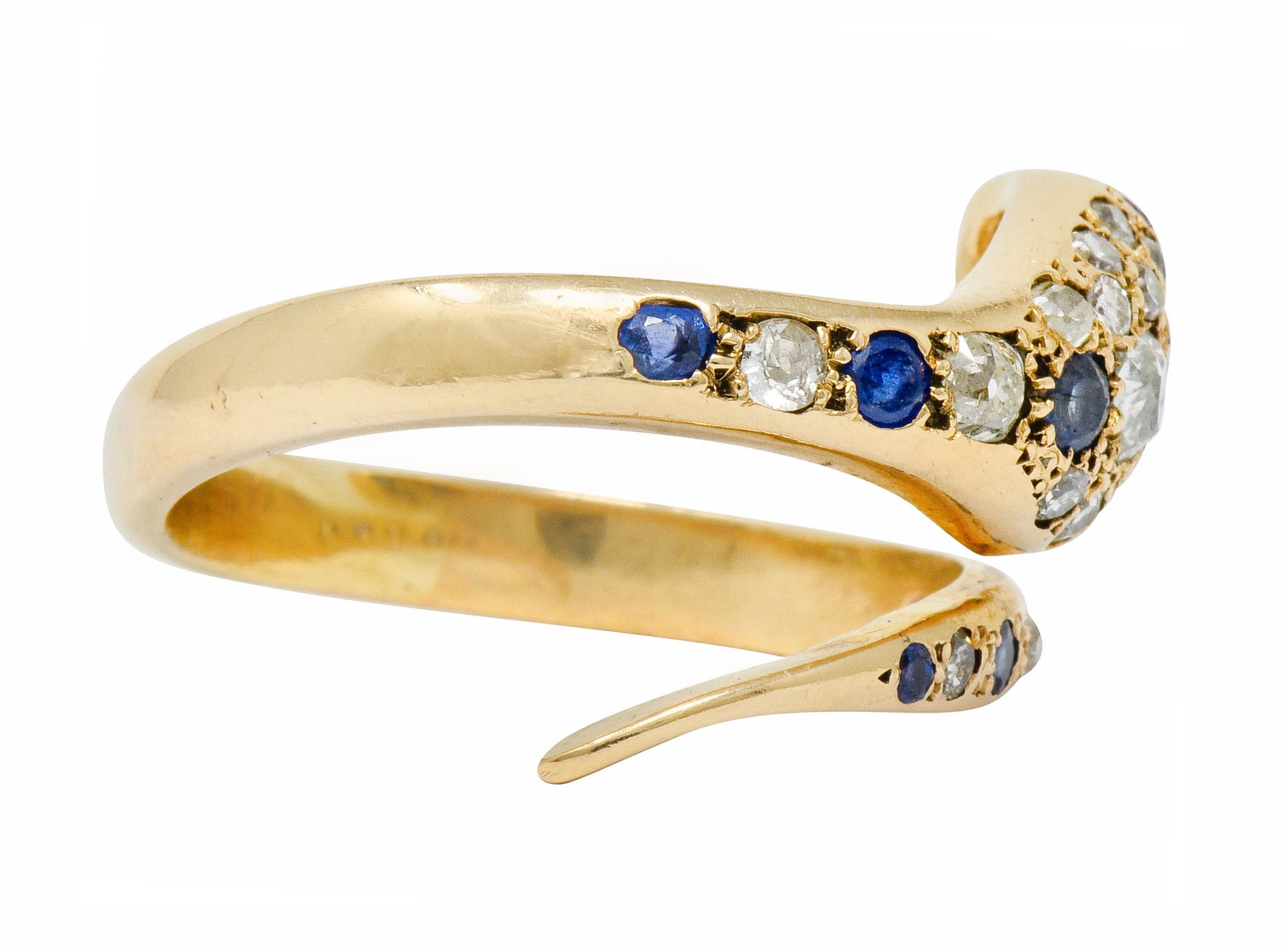 .11111 *Large Victorian Sapphire Diamond 14 Karat Gold Unisex Bypass Snake Ring - Wilson's Estate Jewelry