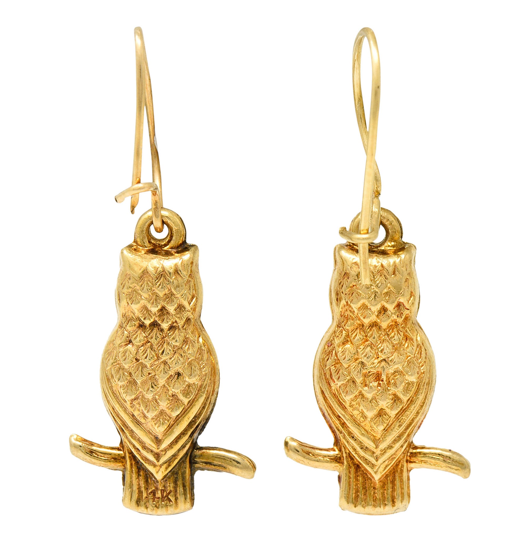 1905 Art Nouveau 14 Karat Gold Owl Drop EarringsEarrings - Wilson's Estate Jewelry